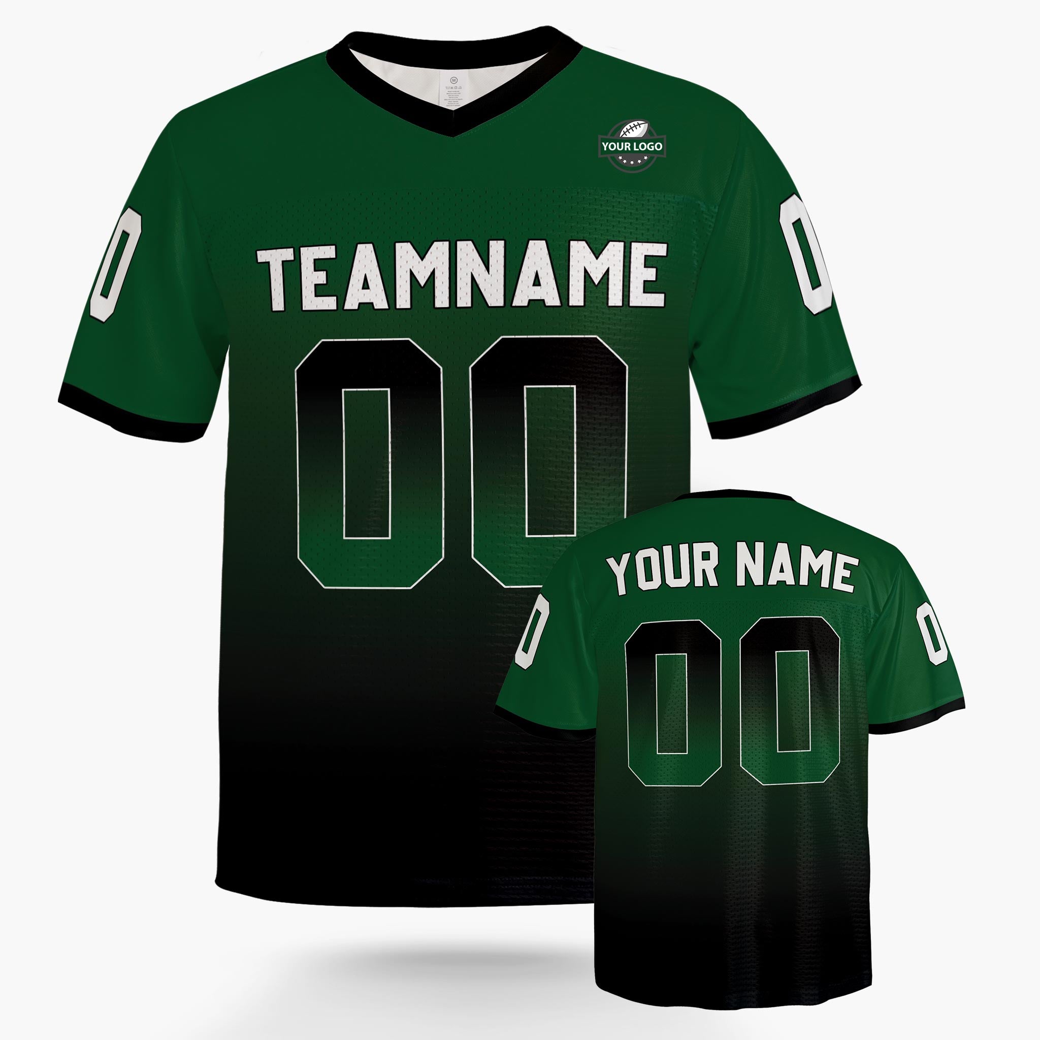 Custom Football Jersey Green and Black Gradient - Design Your Own