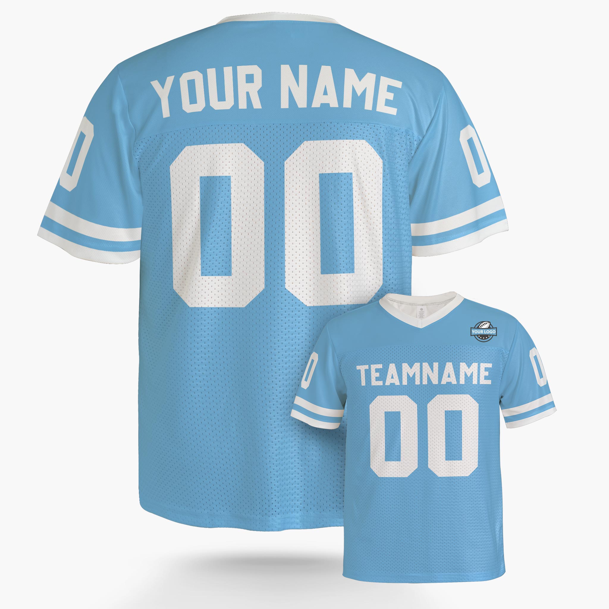 Custom Football Jersey Light Blue and White - Design Your Own