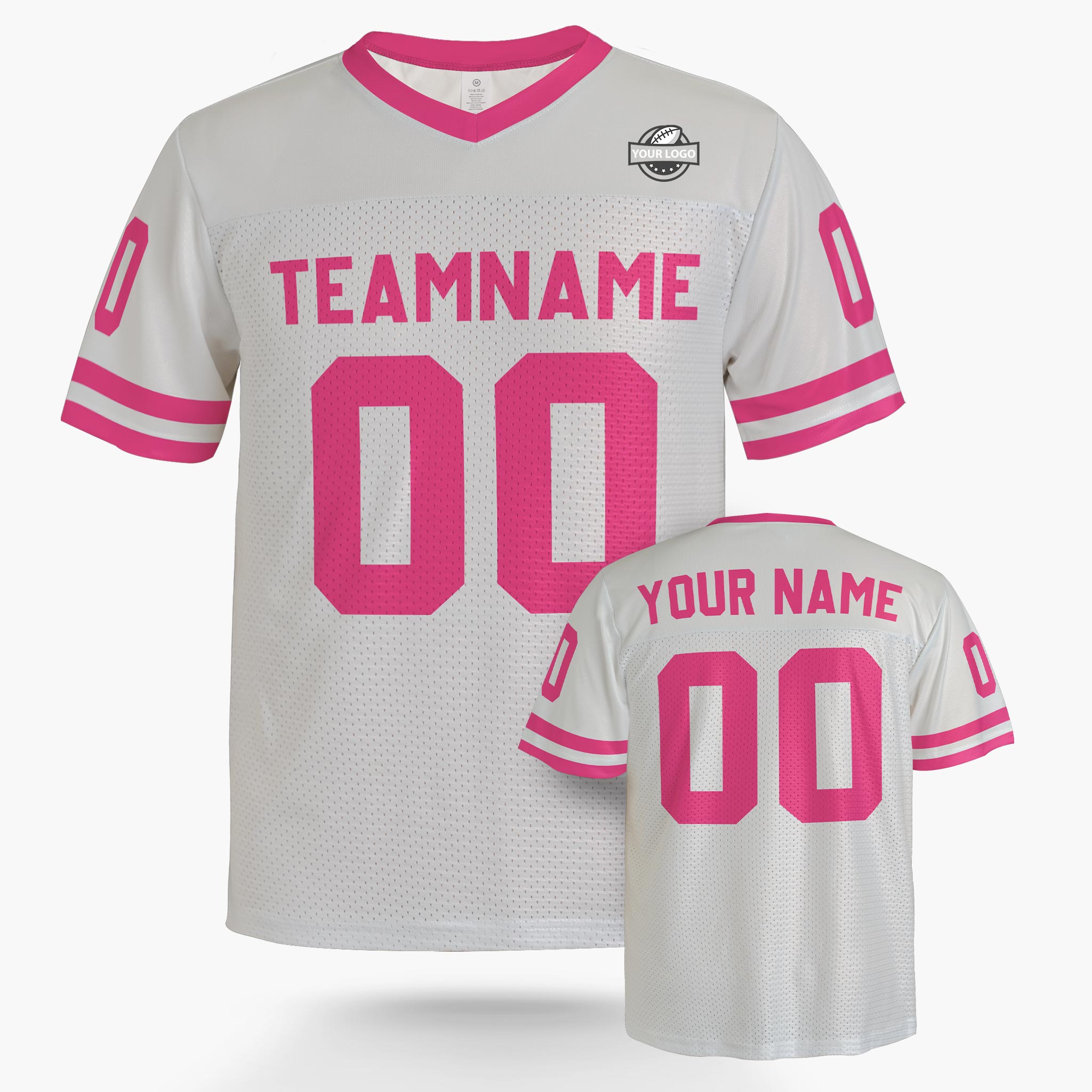 Custom Football Jersey Light Gray and Pink - Design Your Own