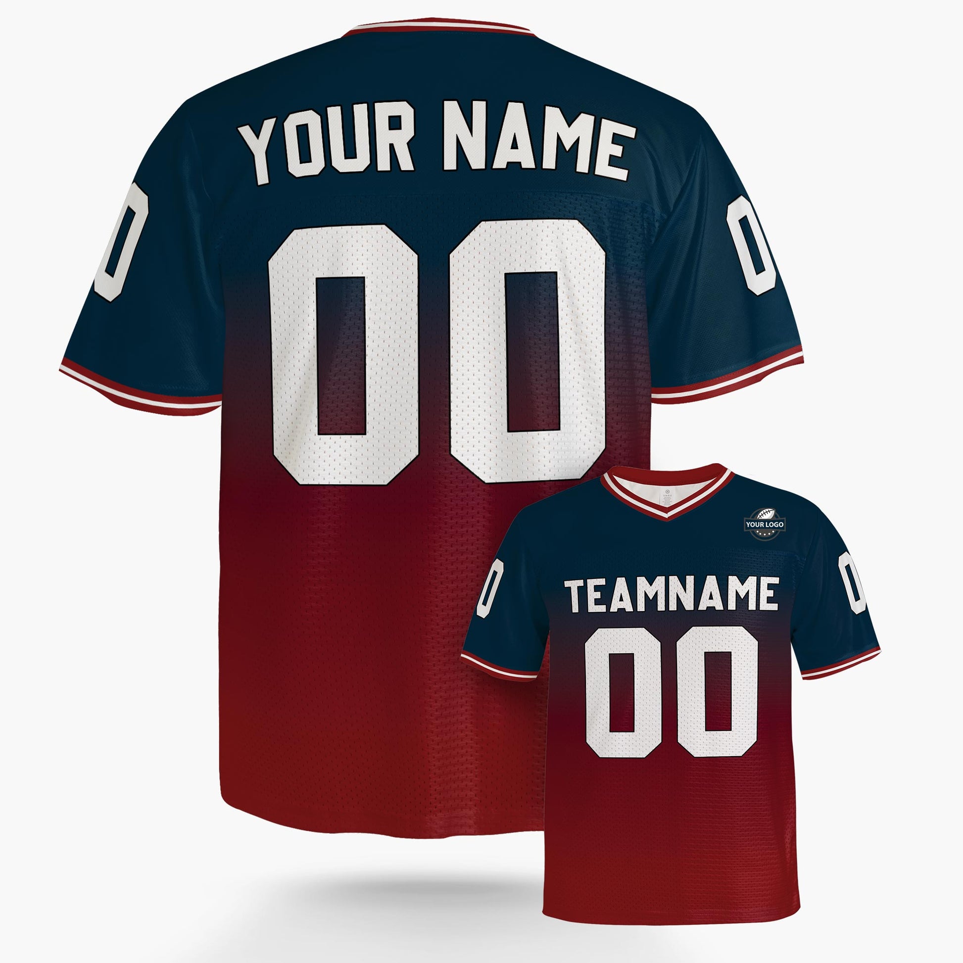 Custom Football Jersey Navy and Cherry Gradient - Design Your Own