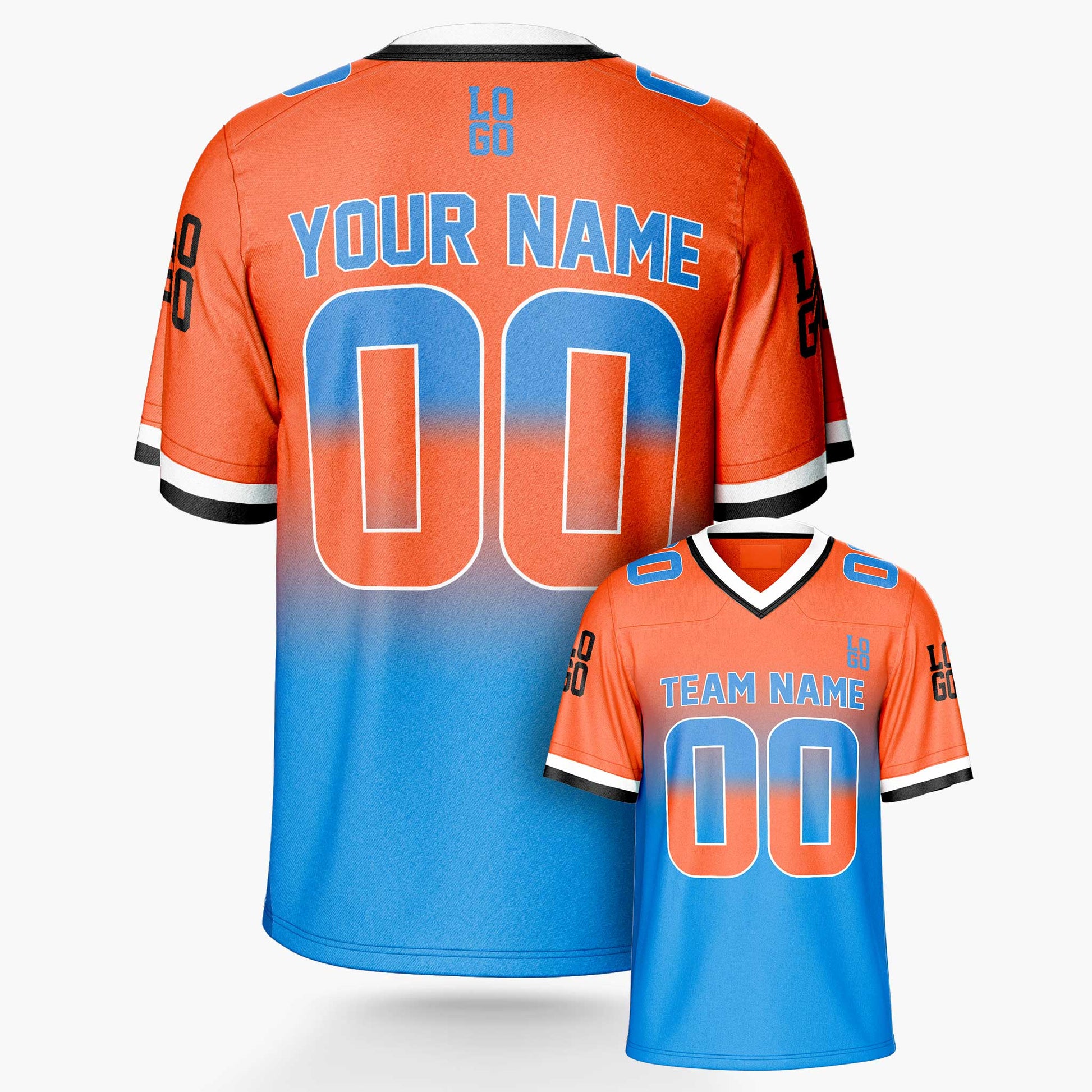 Custom Football Jersey Orange and Blue - Design Your Own