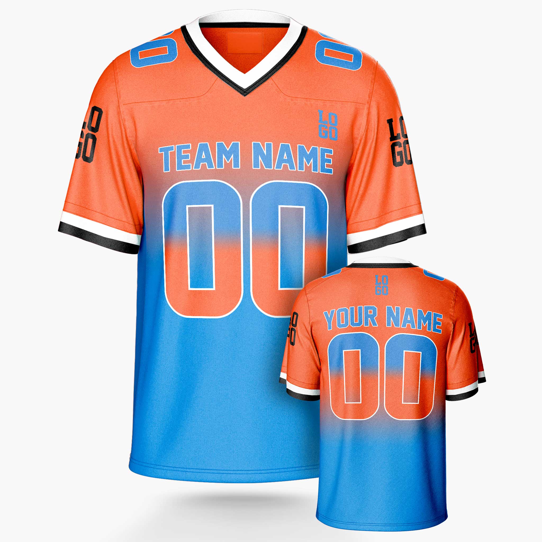 Custom Football Jersey Orange and Blue - Design Your Own