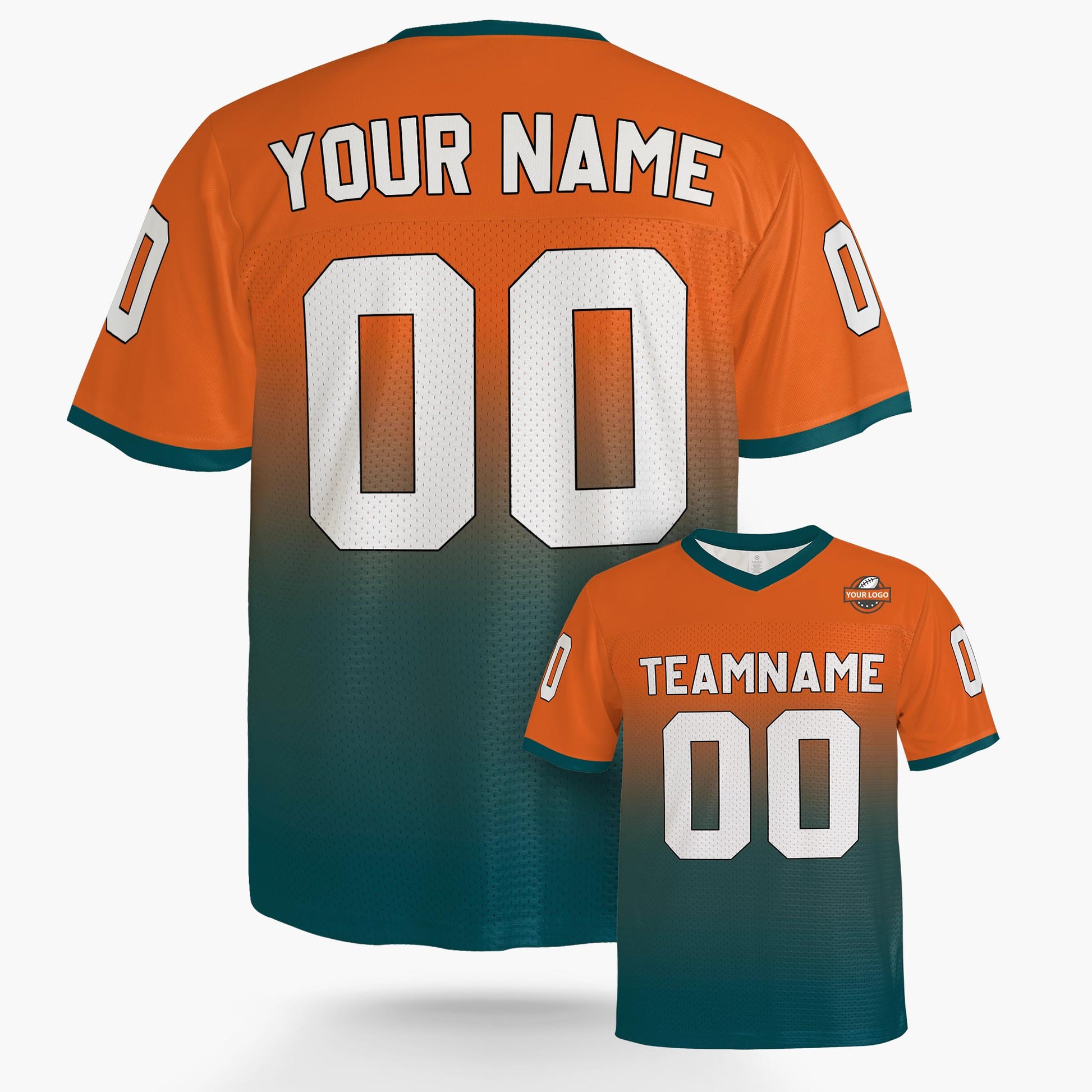 Custom Football Jersey Orange and Teal Gradient - Design Your Own