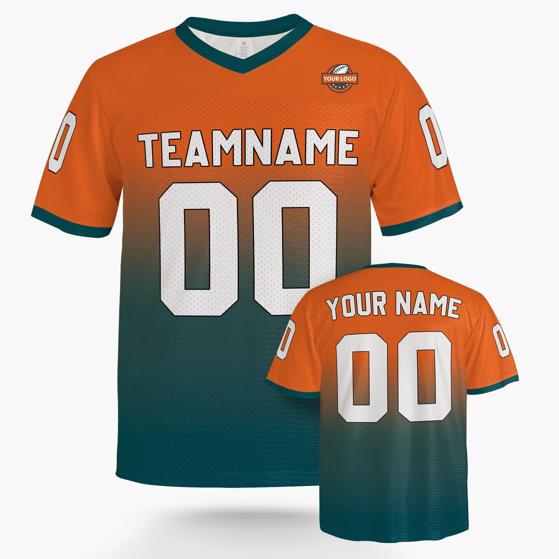 Custom Football Jersey Orange and Teal Gradient - Design Your Own