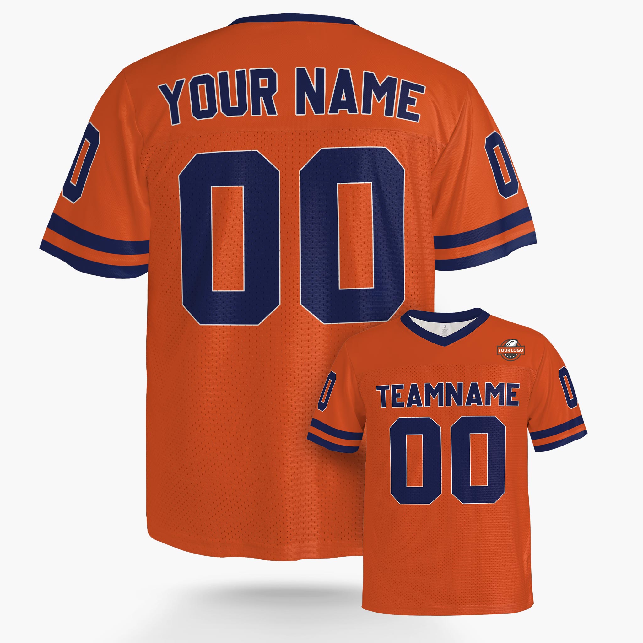 Custom Football Jersey Orange and Navy - Design Your Own