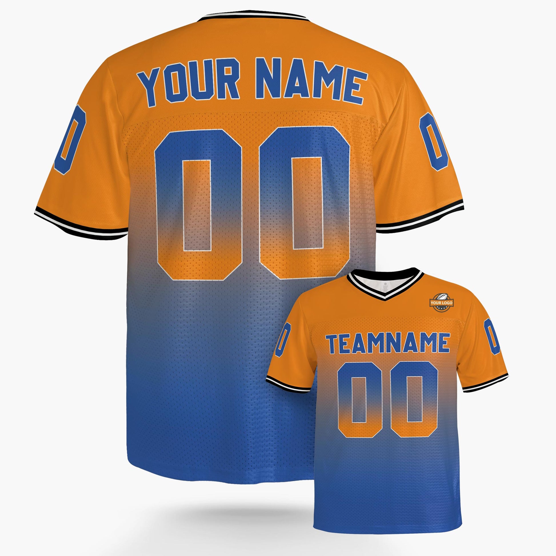 Custom Football Jersey Orange and Blue Gradient - Design Your Own