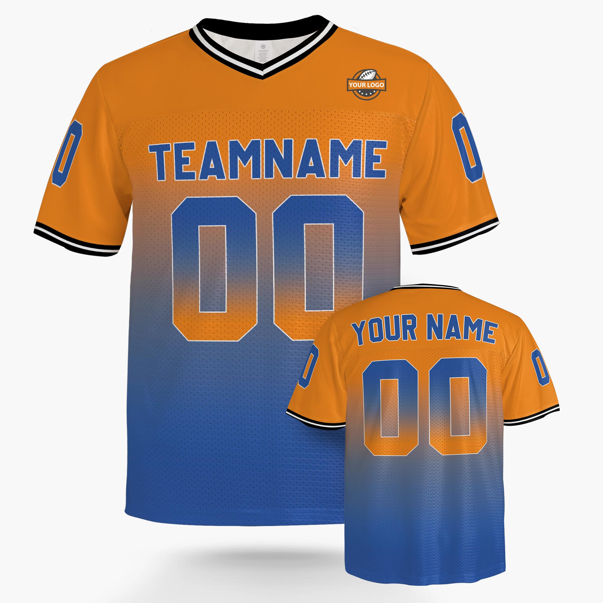 Custom Football Jersey Orange and Blue Gradient - Design Your Own