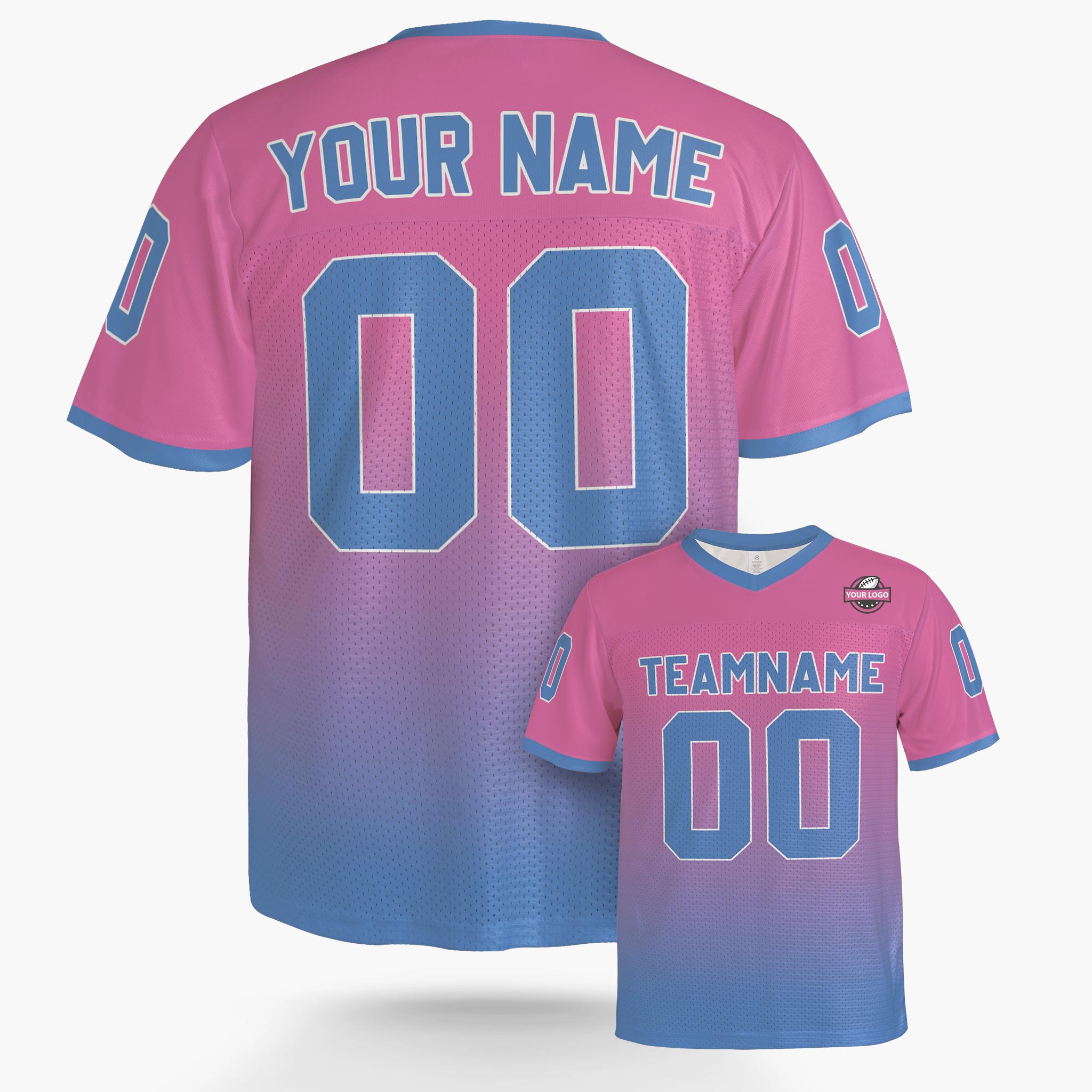 Custom Football Jersey Pink and Blue Gradient - Design Your Own
