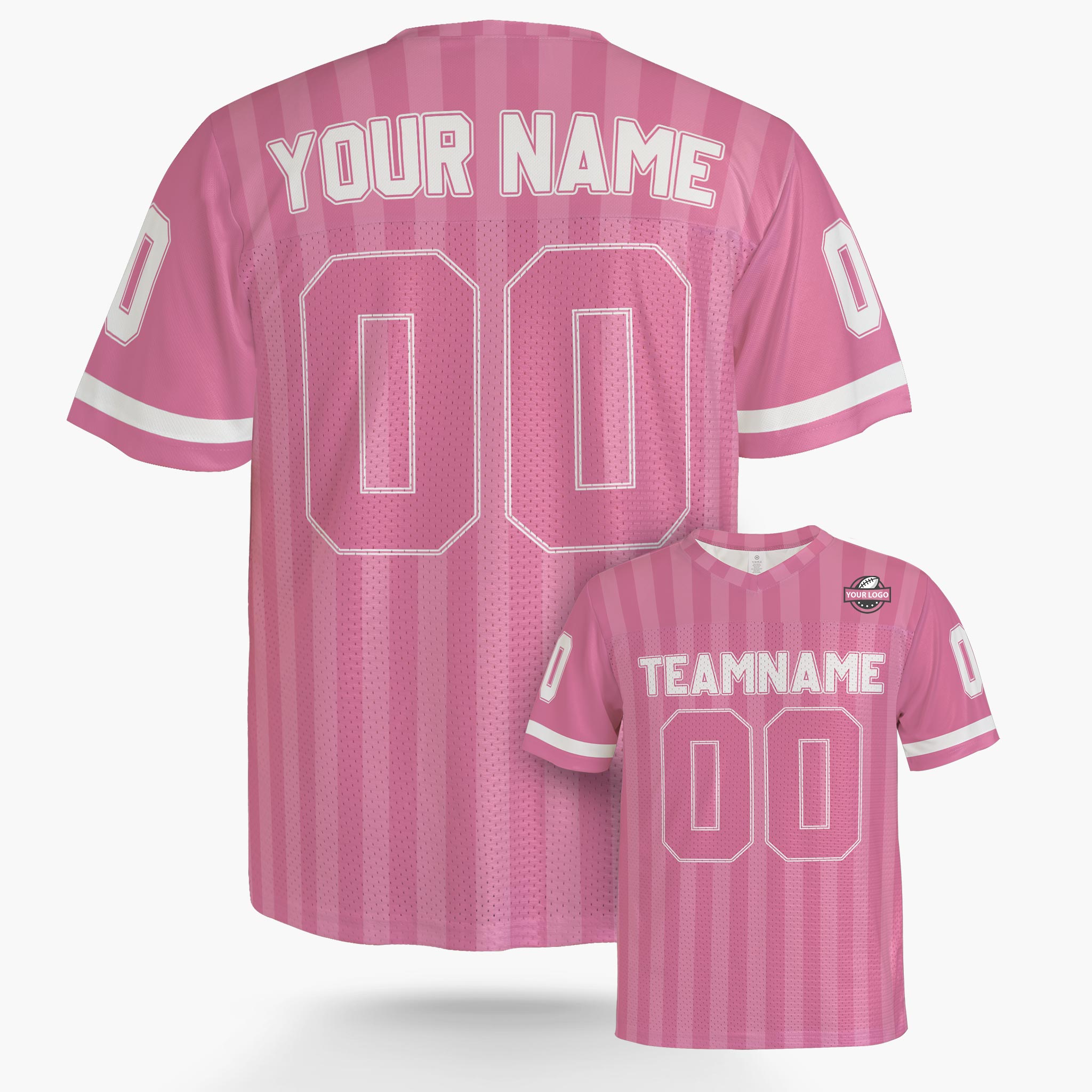 Custom Football Jersey Light Pink and White Striped - Design Your Own