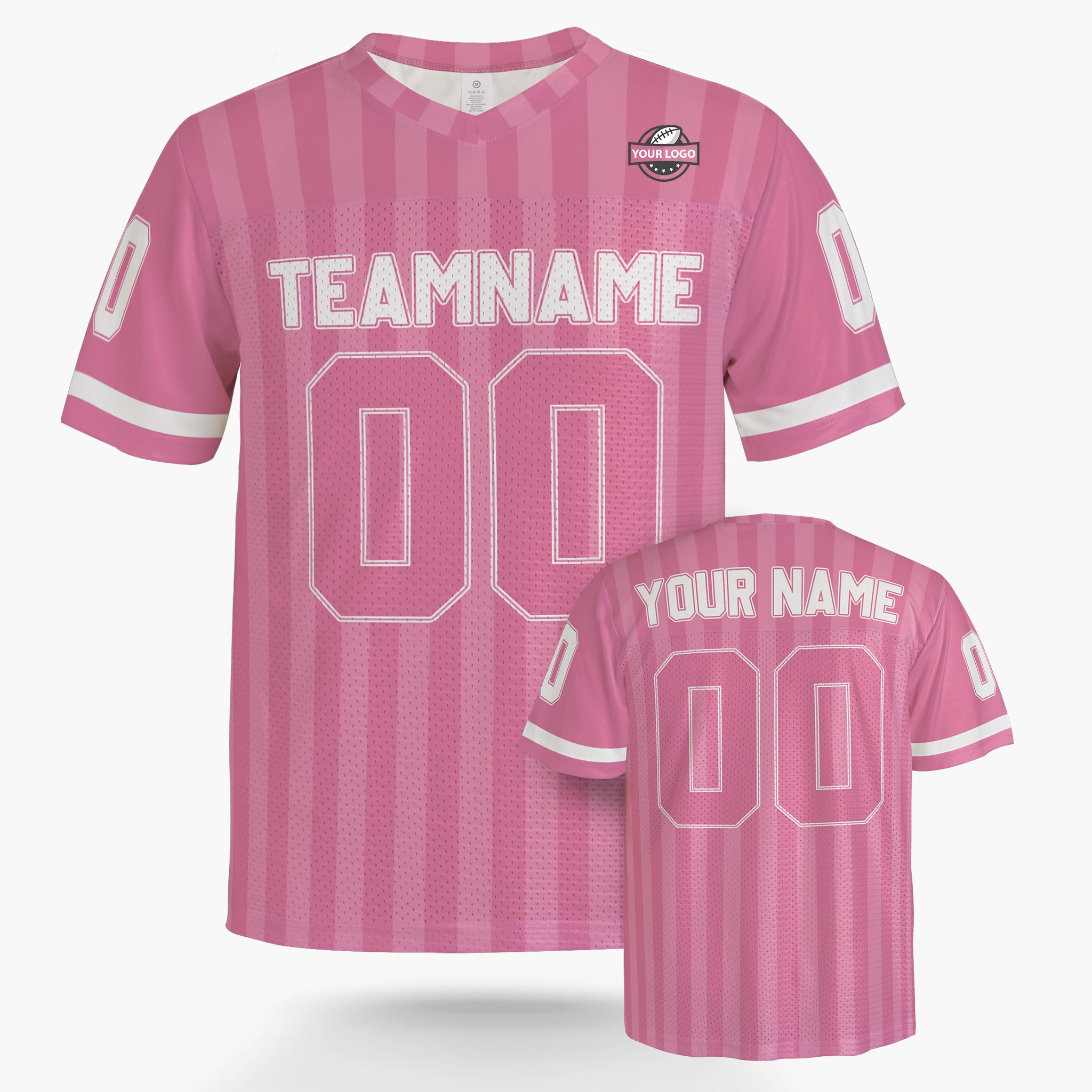 Custom Football Jersey Light Pink and White Striped - Design Your Own