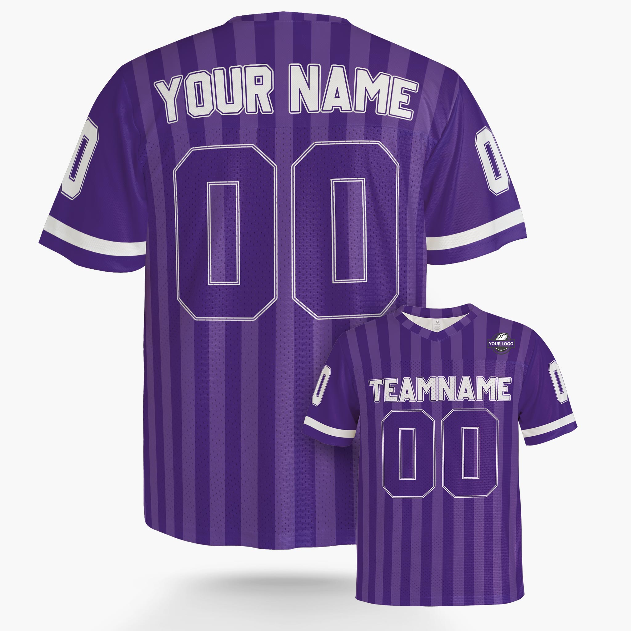 Custom Football Jersey Purple and White Striped - Design Your Own