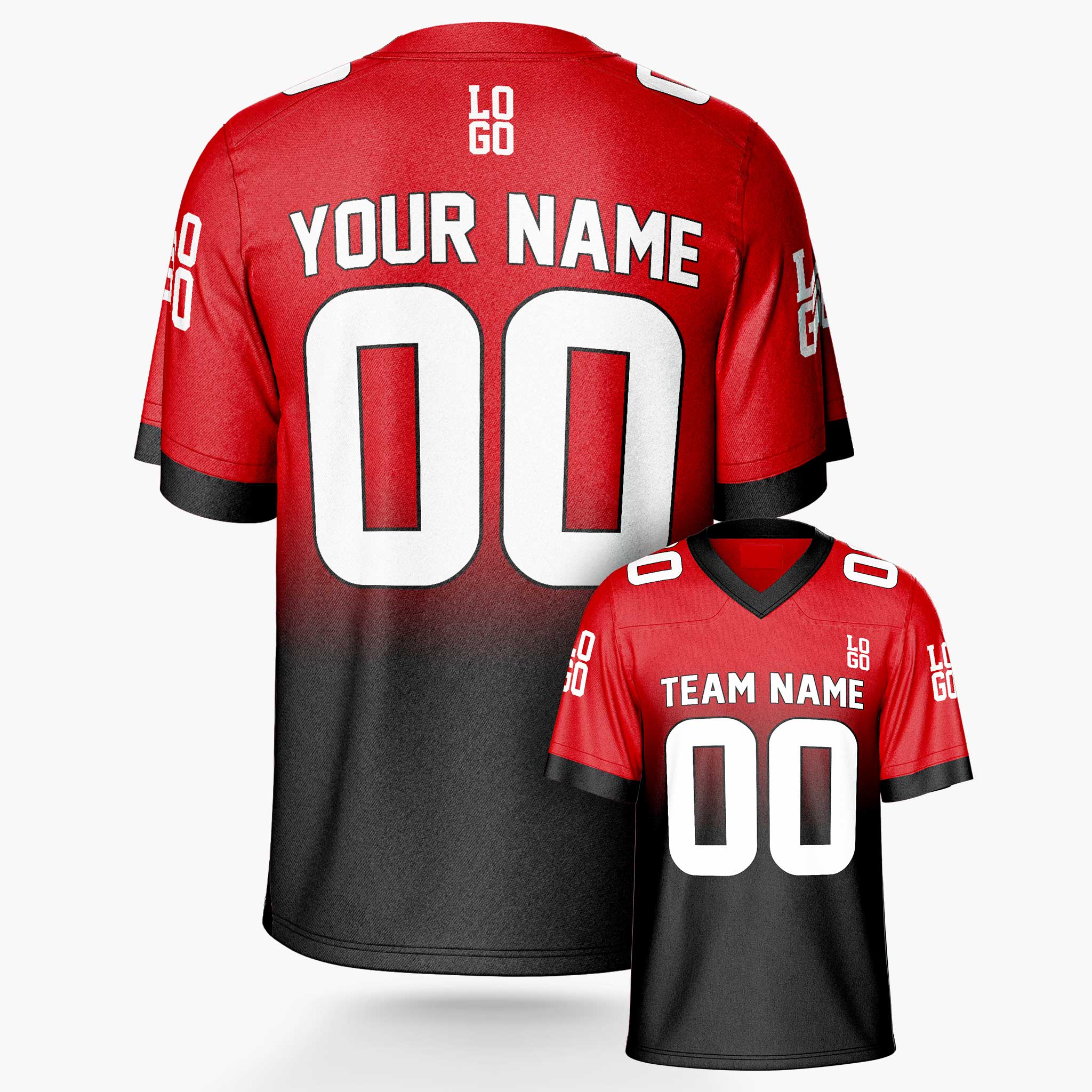 Custom Football Jersey Red Black and White - Design Your Own