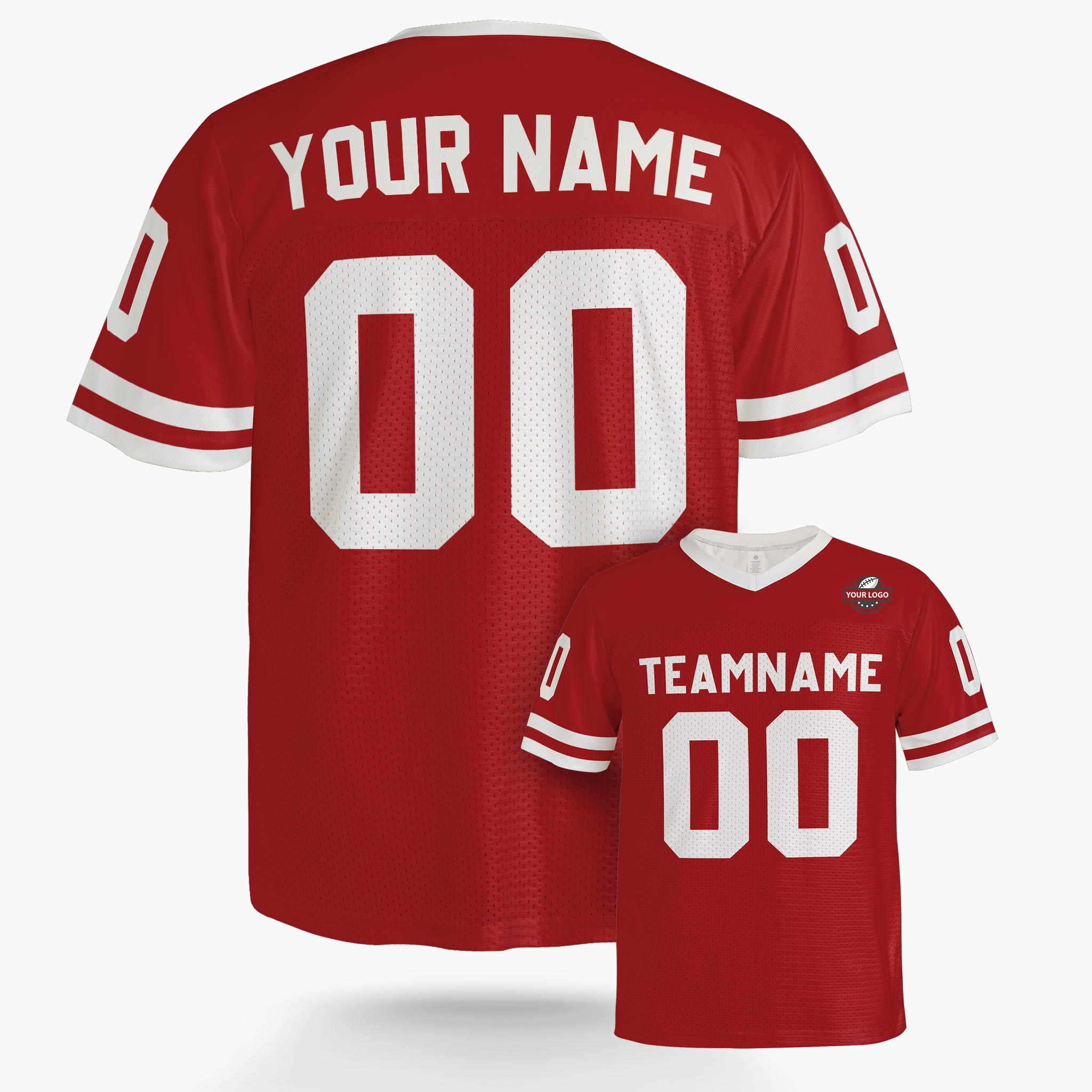 Custom Football Jersey Red and White - Design Your Own