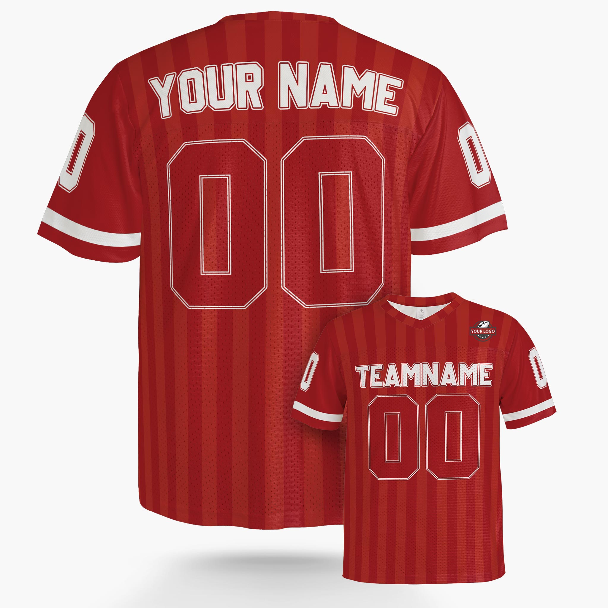 Custom Football Jersey Red and White Striped - Design Your Own