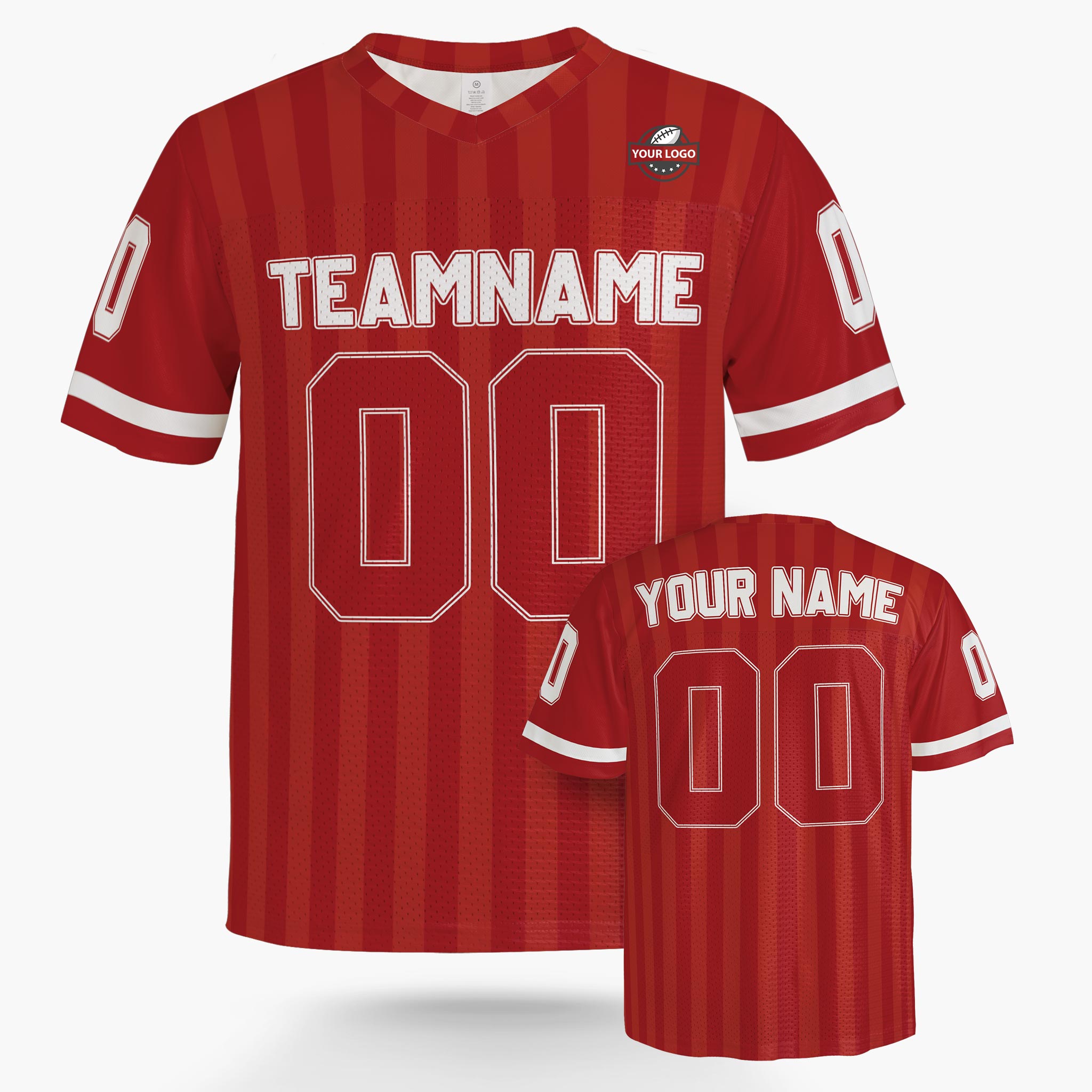 Custom Football Jersey Red and White Striped - Design Your Own