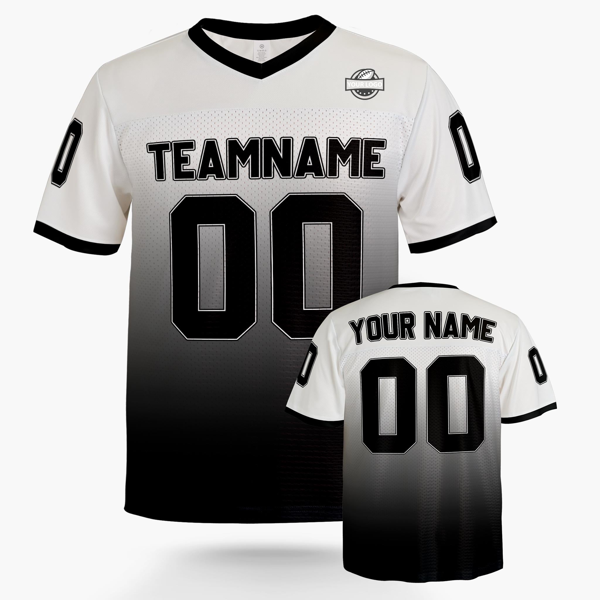 Custom Football Jersey White and Black Gradient - Design Your Own