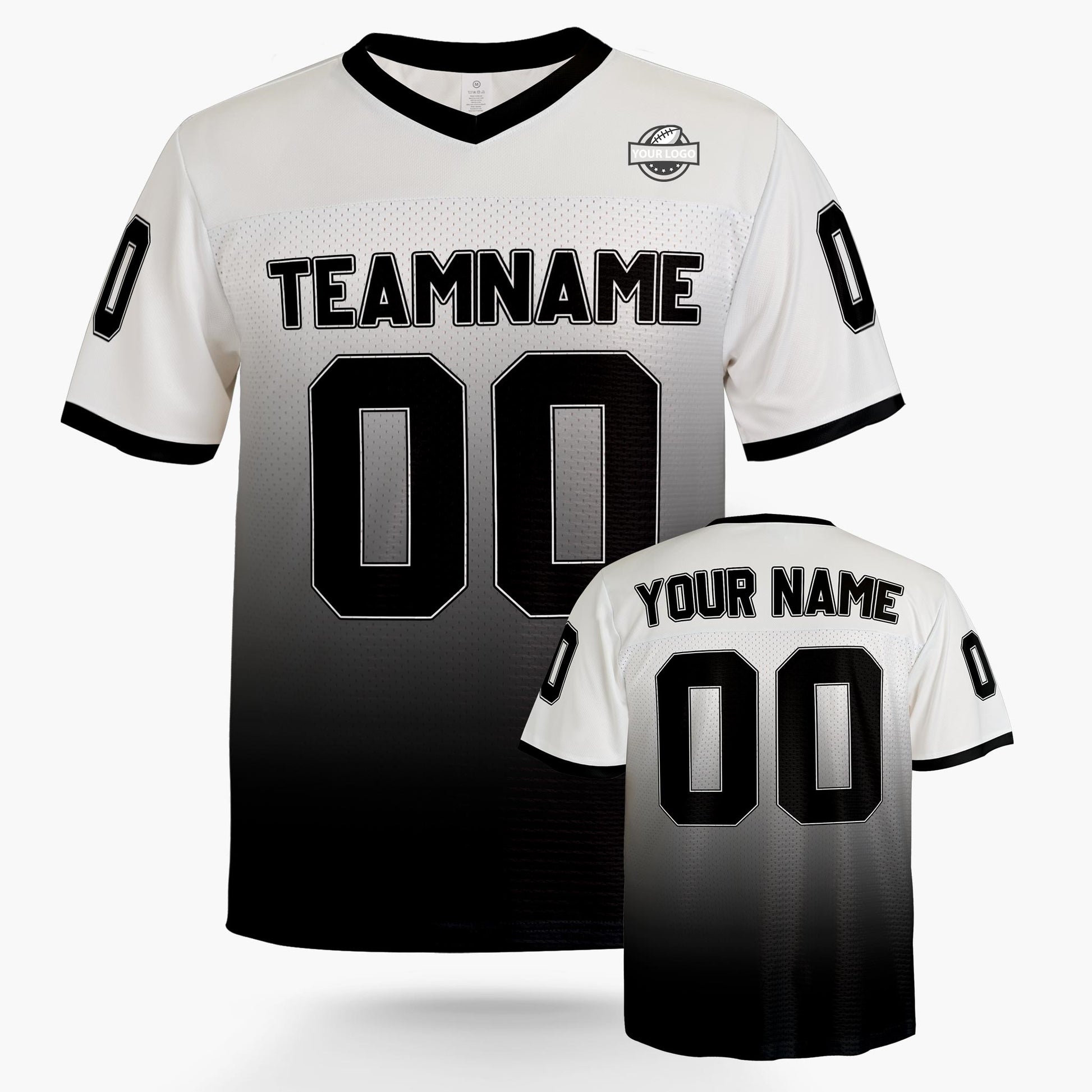 Custom Football Jersey White and Black Gradient - Design Your Own