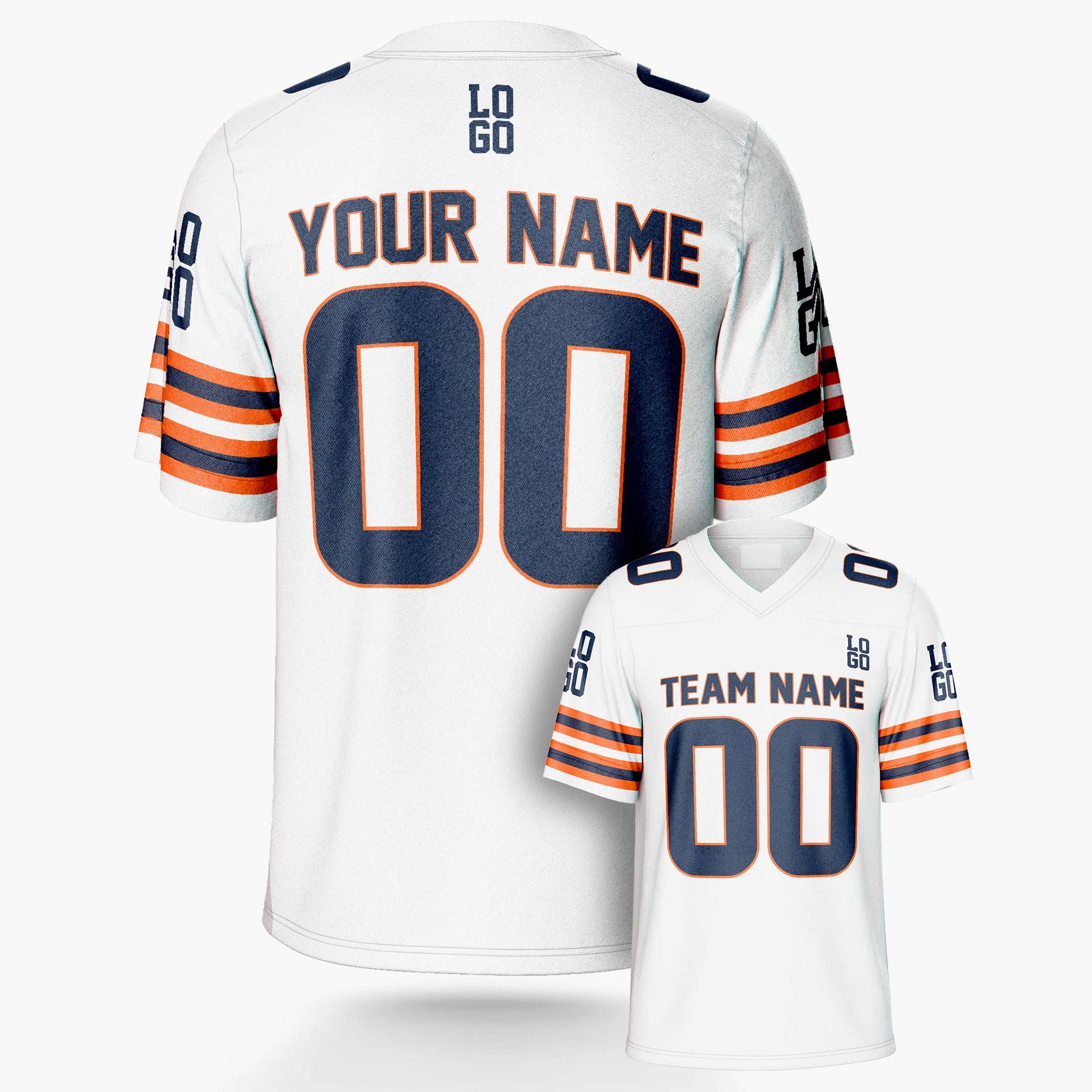 Custom Football Jersey White Navy and Orange - Design Your Own