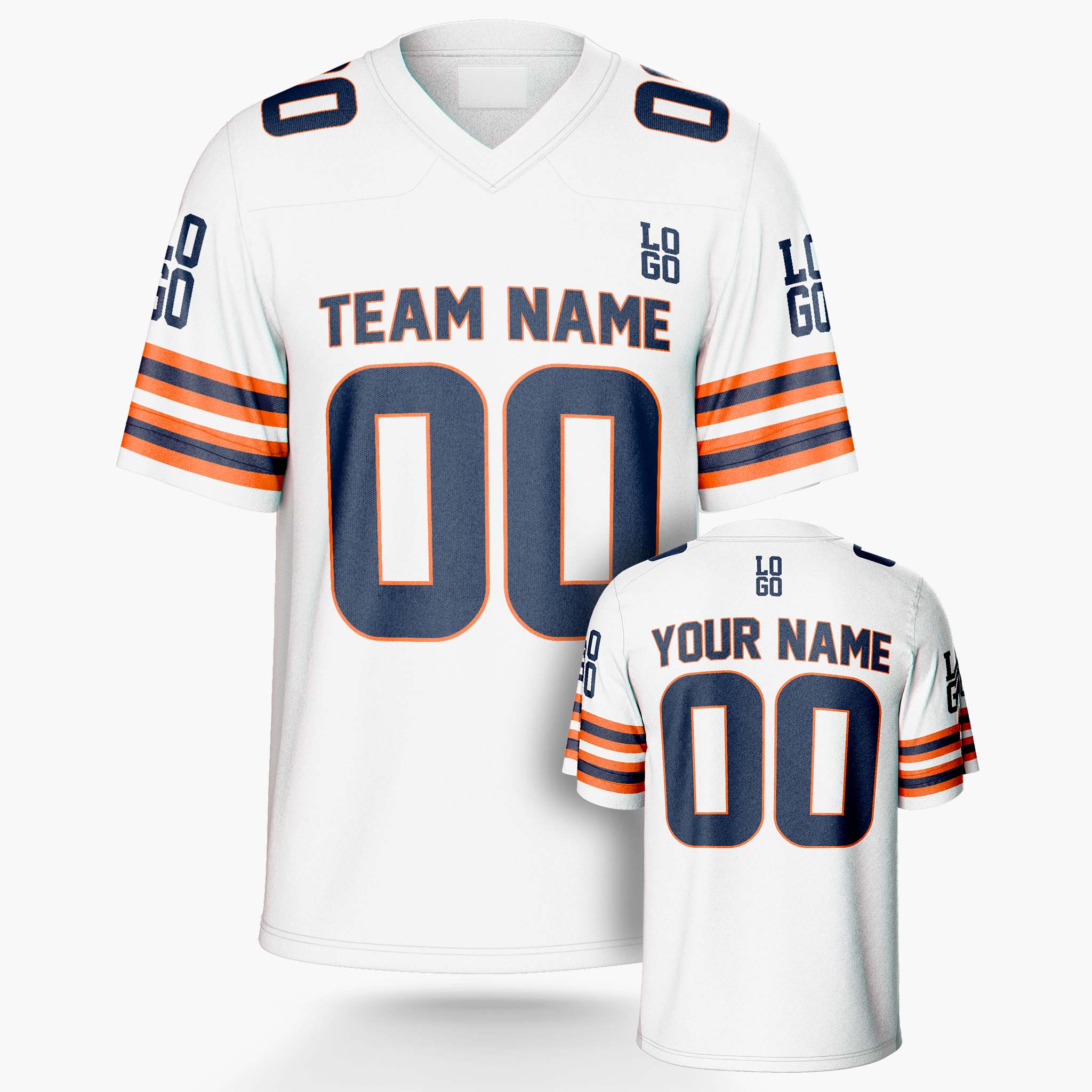 Custom Football Jersey White Navy and Orange - Design Your Own