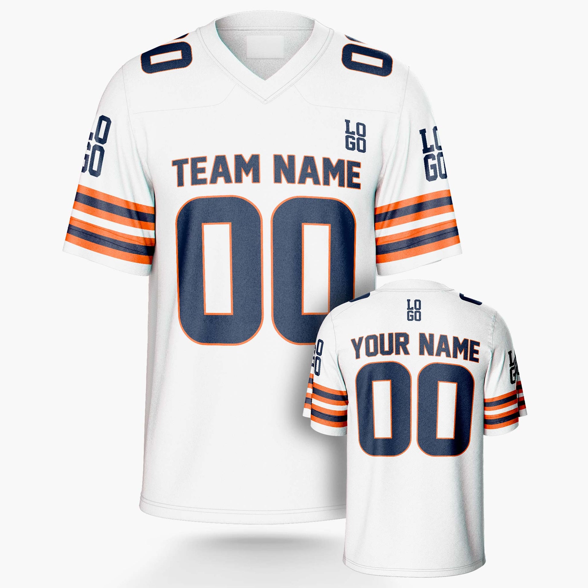 Custom Football Jersey White Navy and Orange - Design Your Own