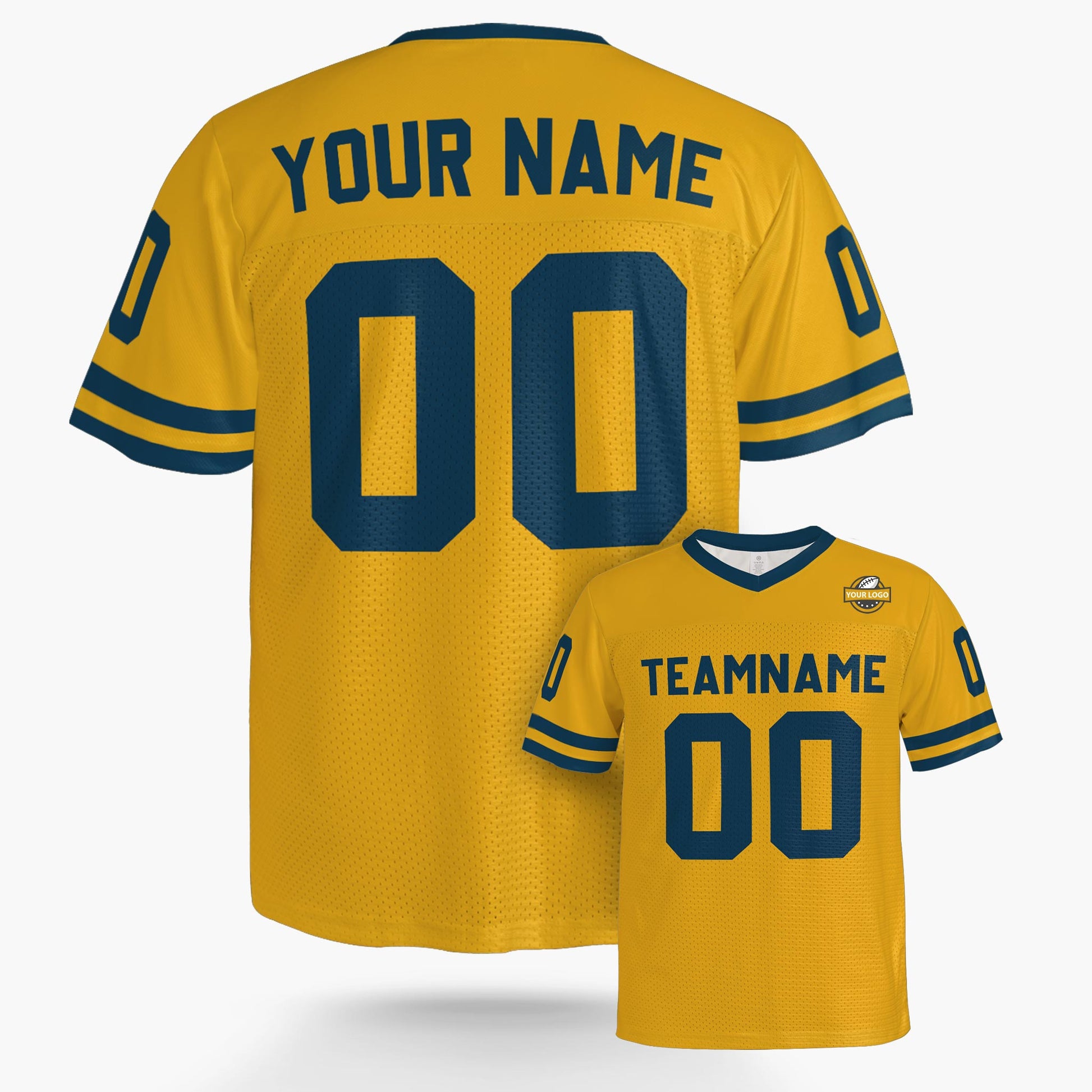 Custom Football Jersey Yellow and Navy - Design Your Own