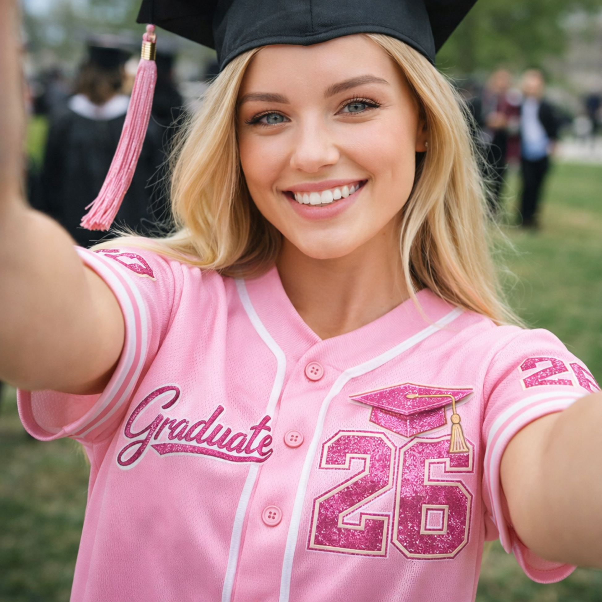 Custom Graduation Baseball Jersey Glitter Pink - Add Your Name and Number