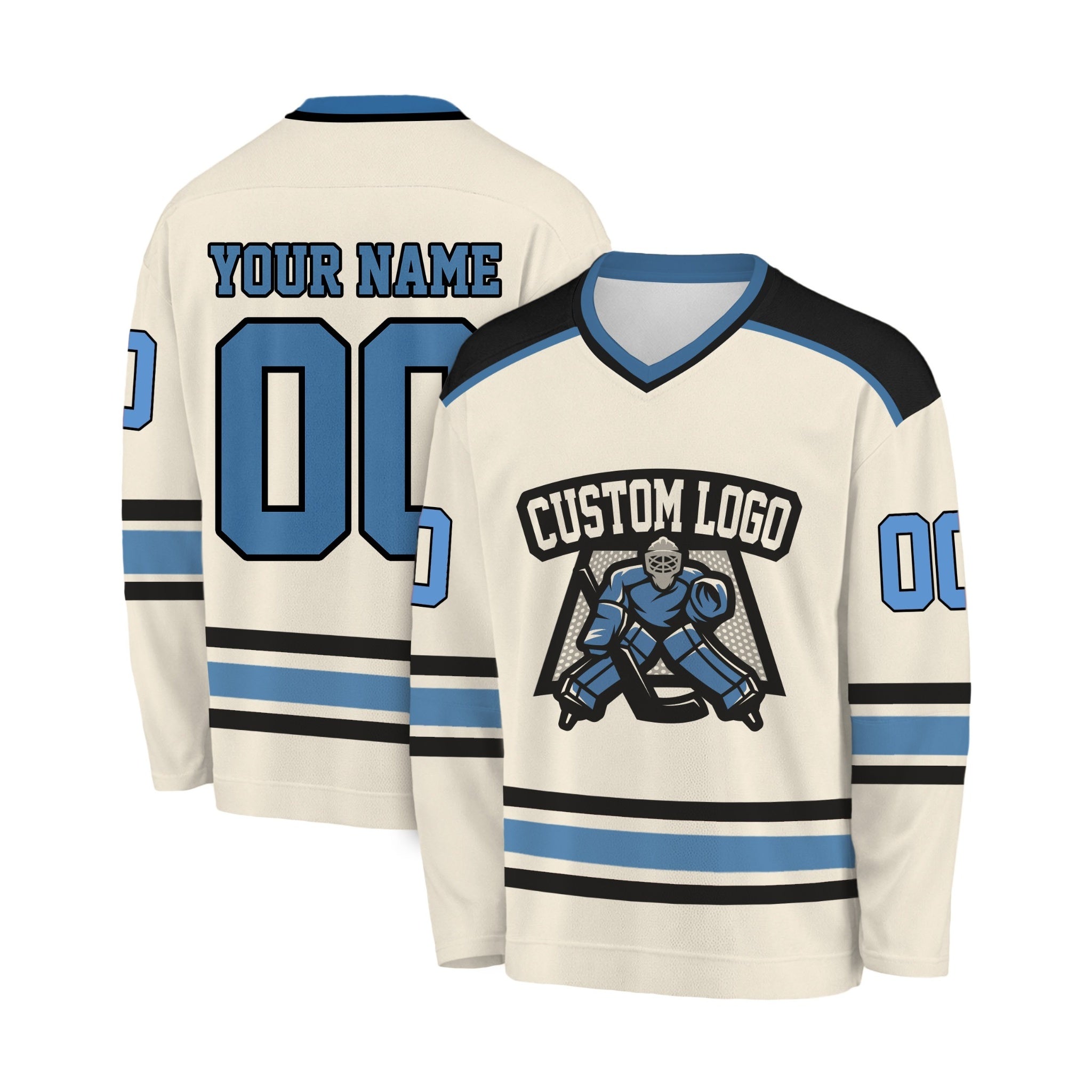 Custom Hockey Jersey Beige and Blue - Design Your Own