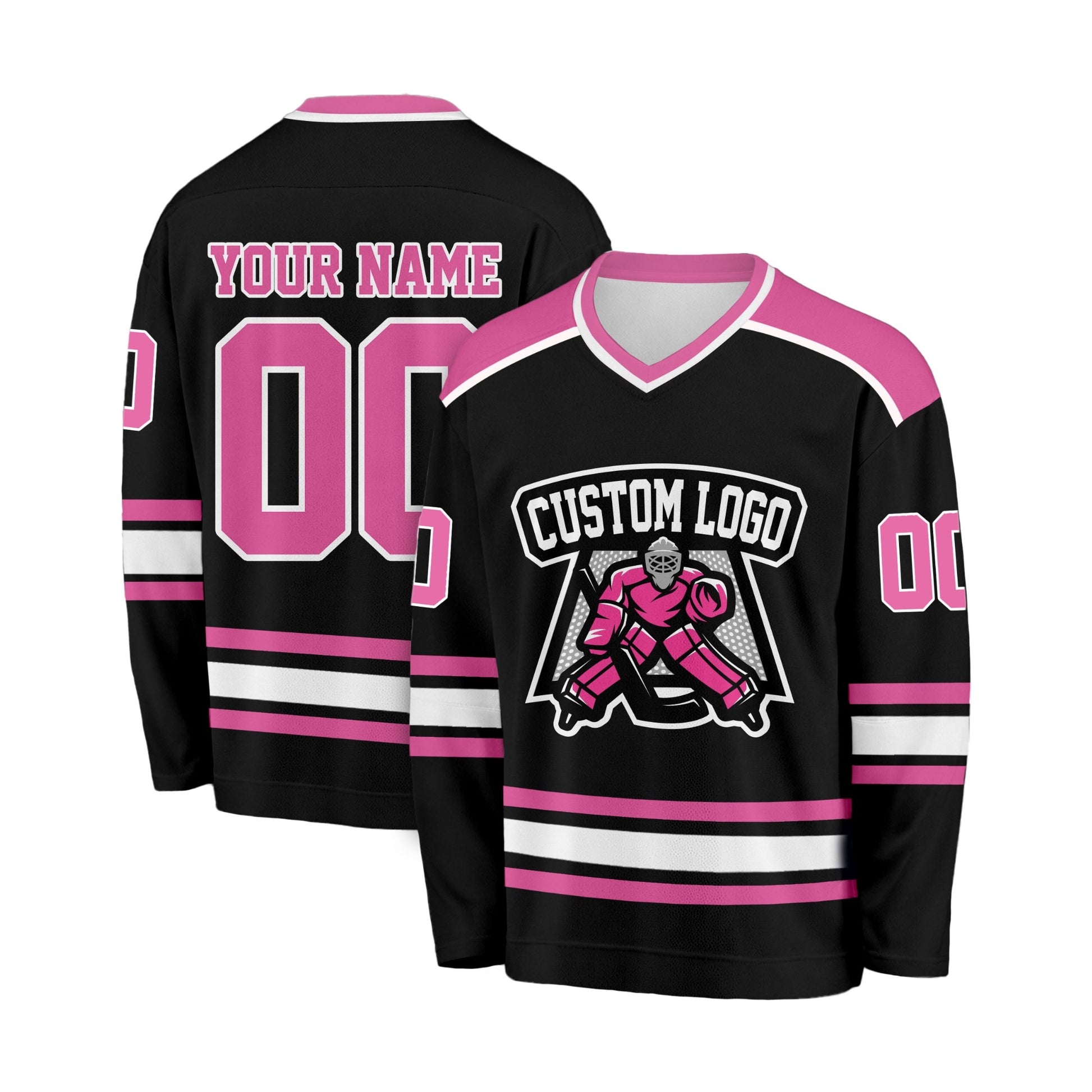 Custom Hockey Jersey Black and Pink - Design Your Own