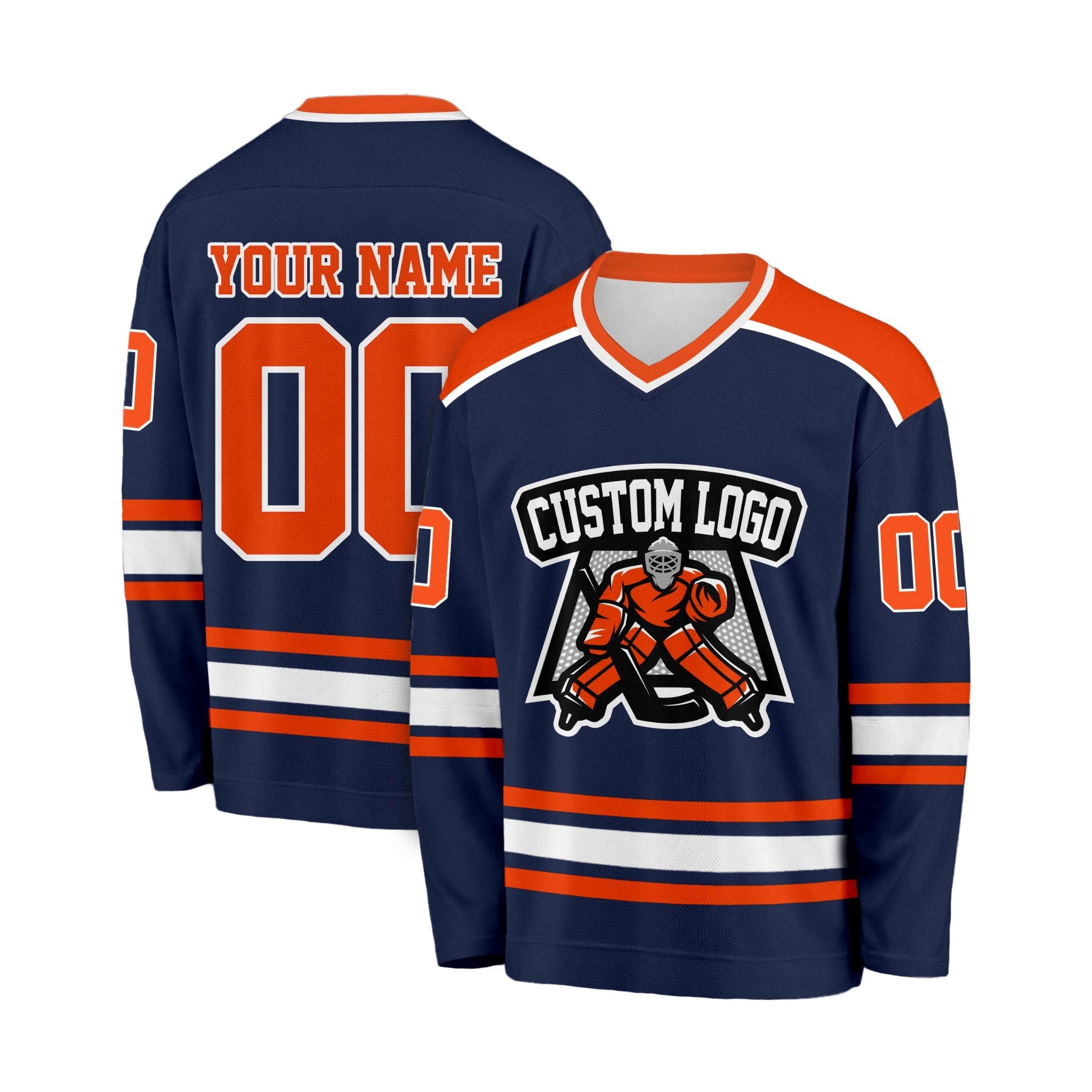 Custom Hockey Jersey Navy and Orange - Design Your Own