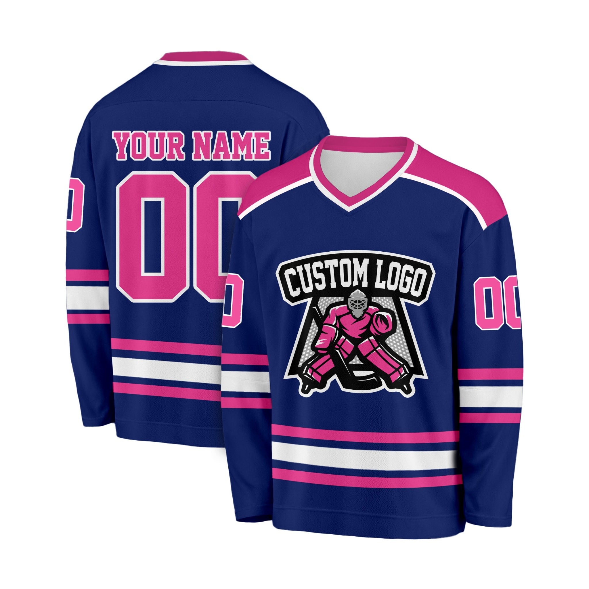 Custom Hockey Jersey Navy and Pink - Design Your Own