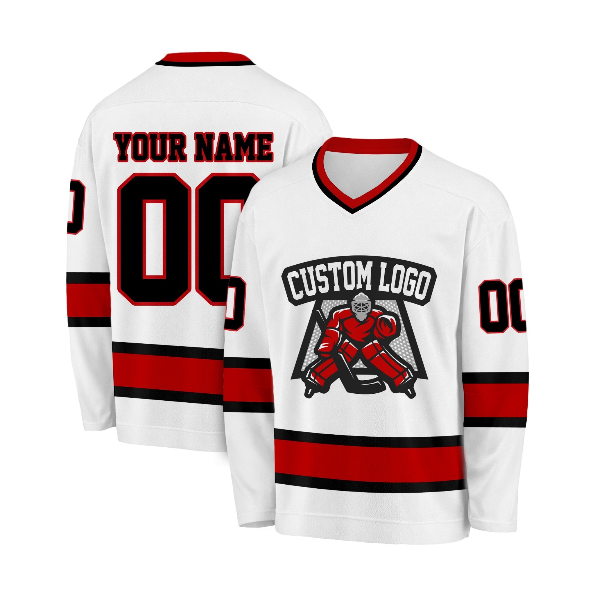 Custom Hockey Jersey White Cherry and Black - Design Your Own