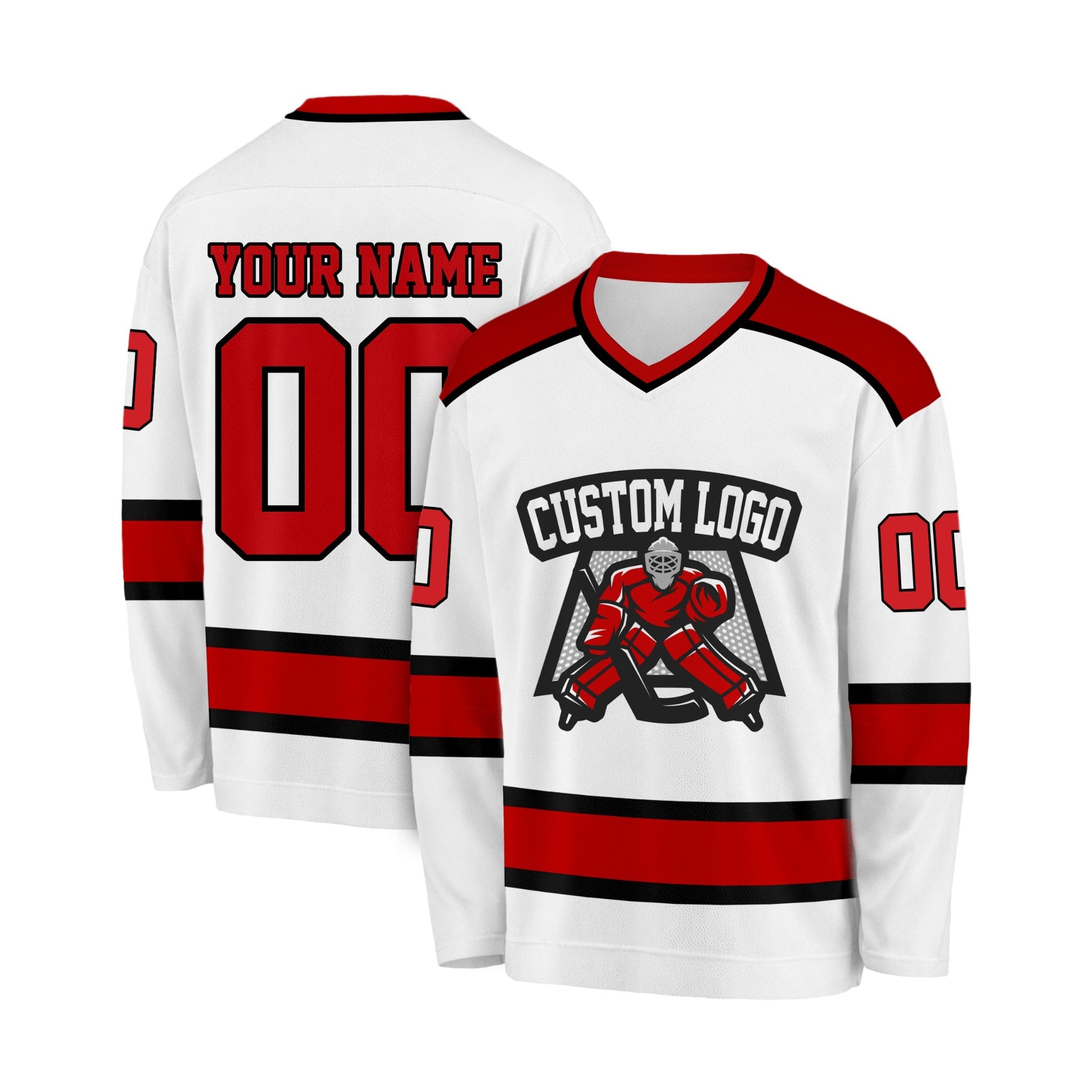 Custom Hockey Jersey White and Cherry - Design Your Own