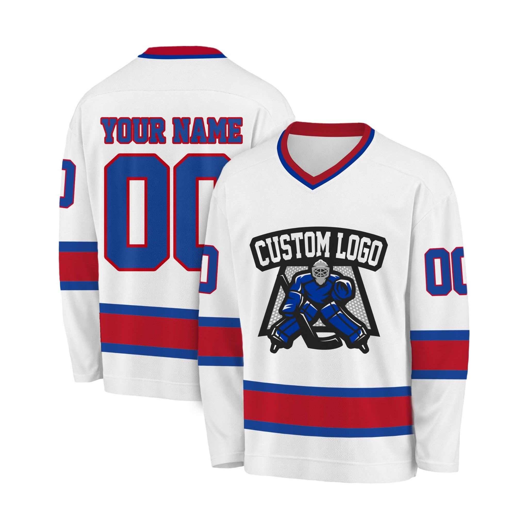 Custom Hockey Jersey White Cherry and Royal - Design Your Own