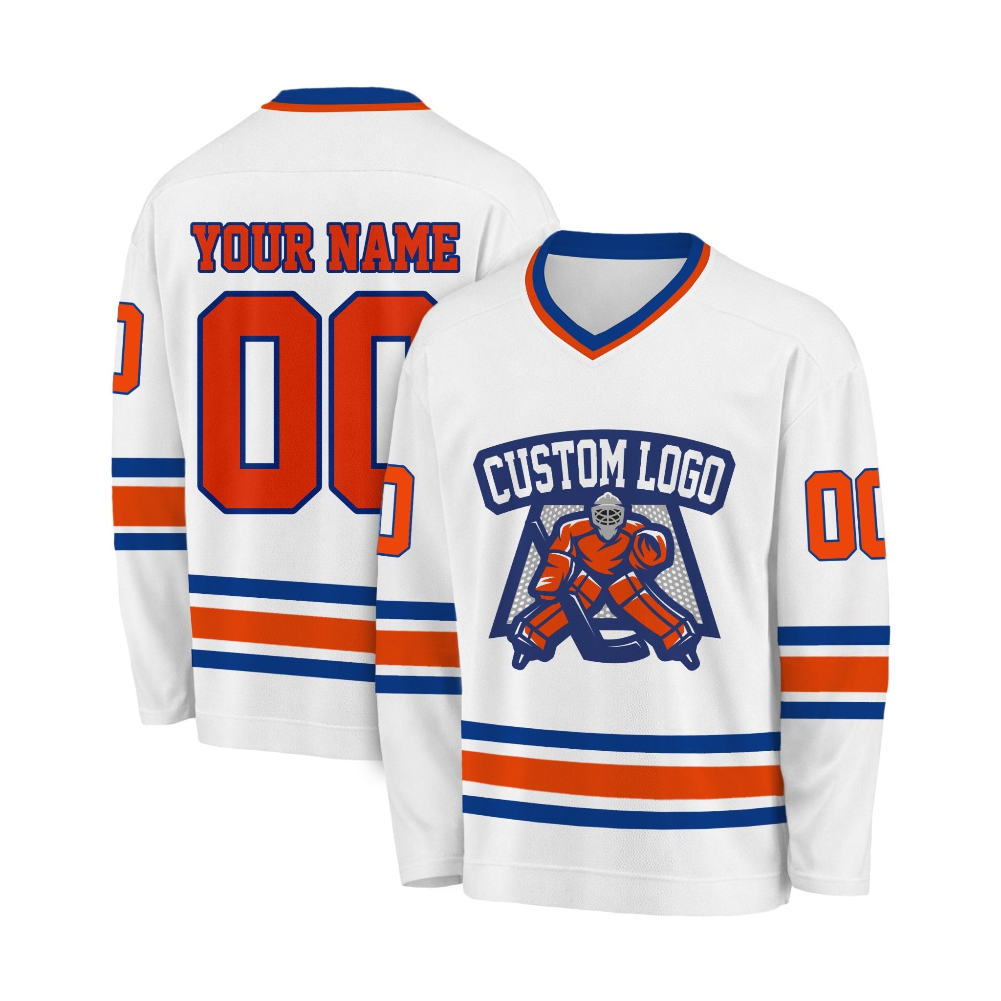 Custom Hockey Jersey White Navy and Orange - Design Your Own