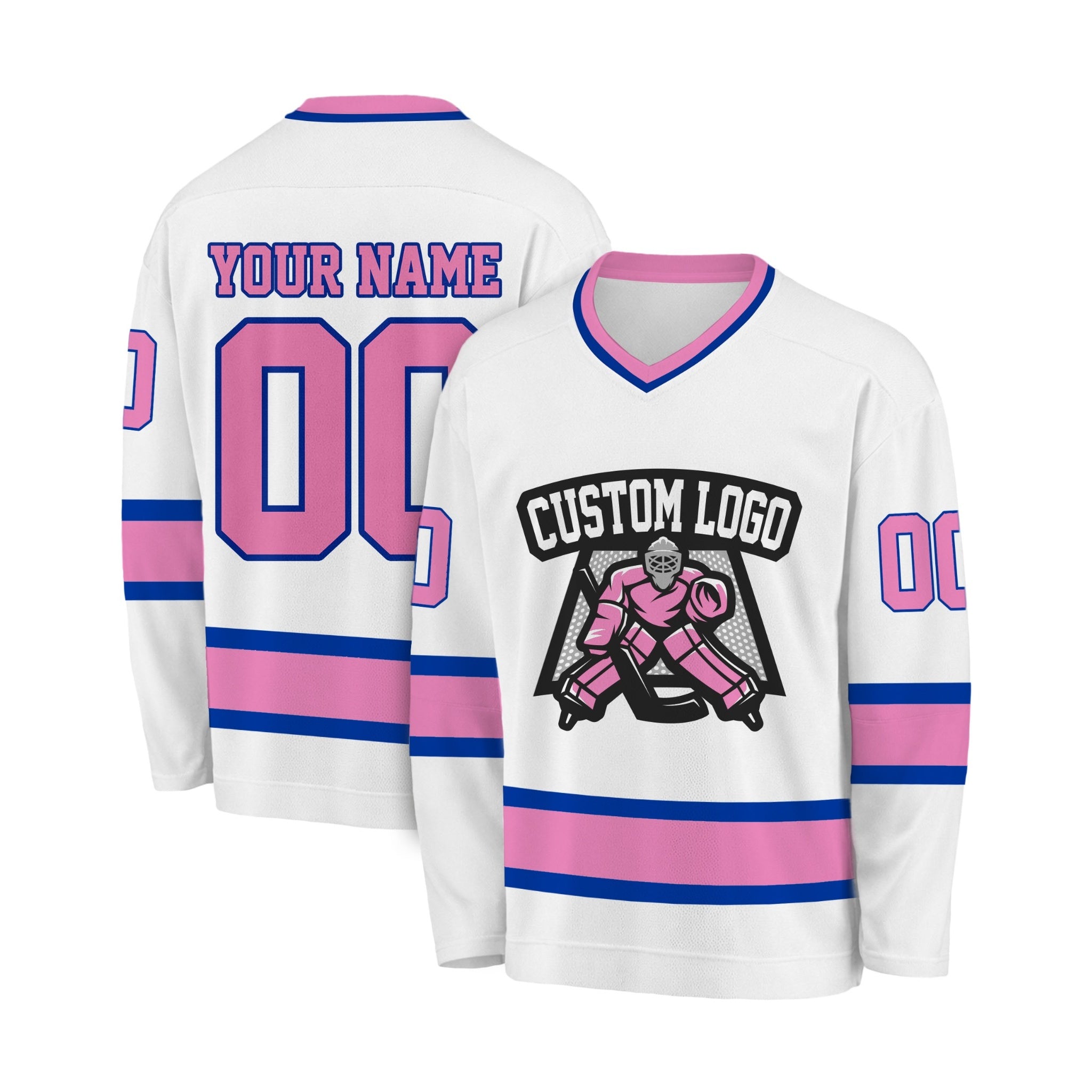 Custom Hockey Jersey White and Pink - Design Your Own