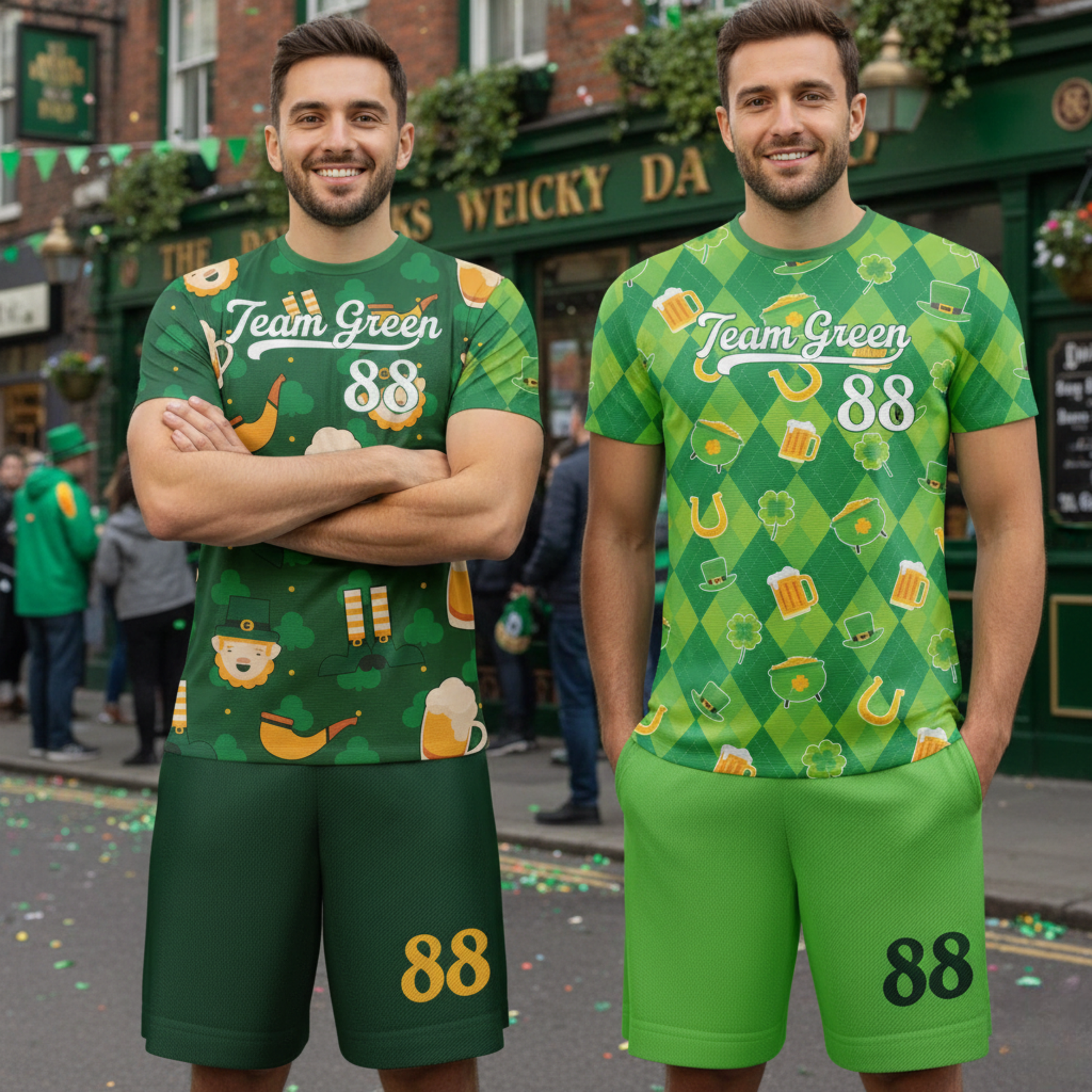 Custom St. Patrick's Day Soccer Jersey Emerald Argyle - Design Your Own