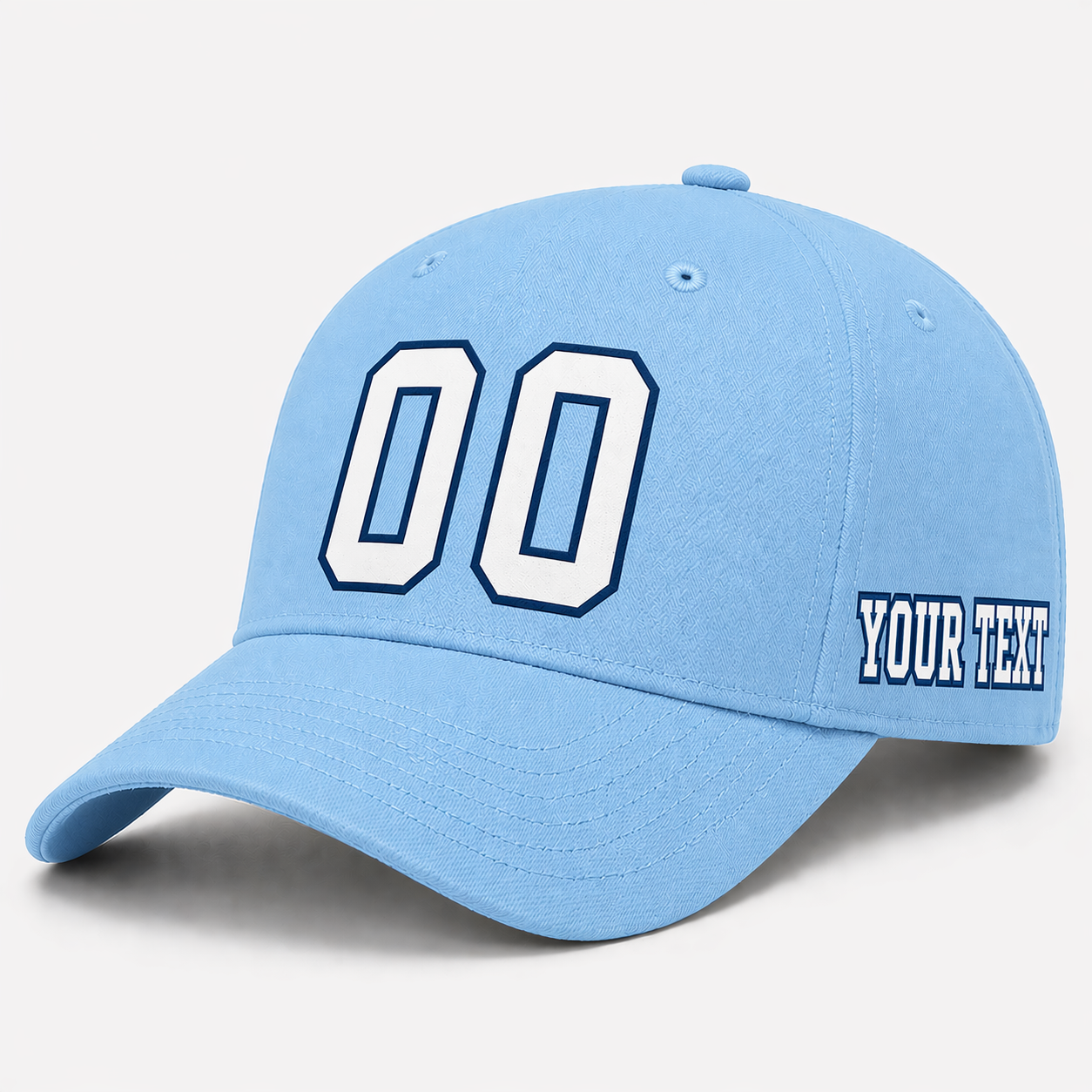 Custom Light Blue Baseball Cap, Add Your Name, Team Name and Number