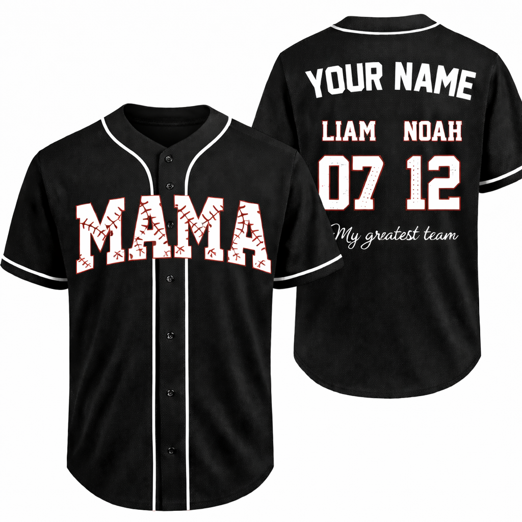 Custom Mother's Day Baseball Jersey Black with White Piping - Add Your Kid's Name and Number