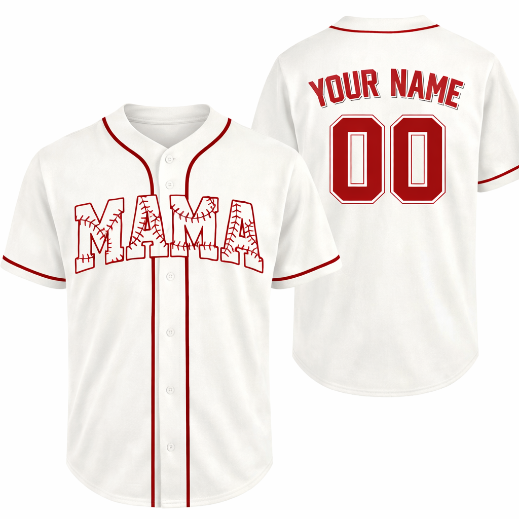 Custom Mother's Day Baseball Jersey White and Red Piping - Add Your Name and Number