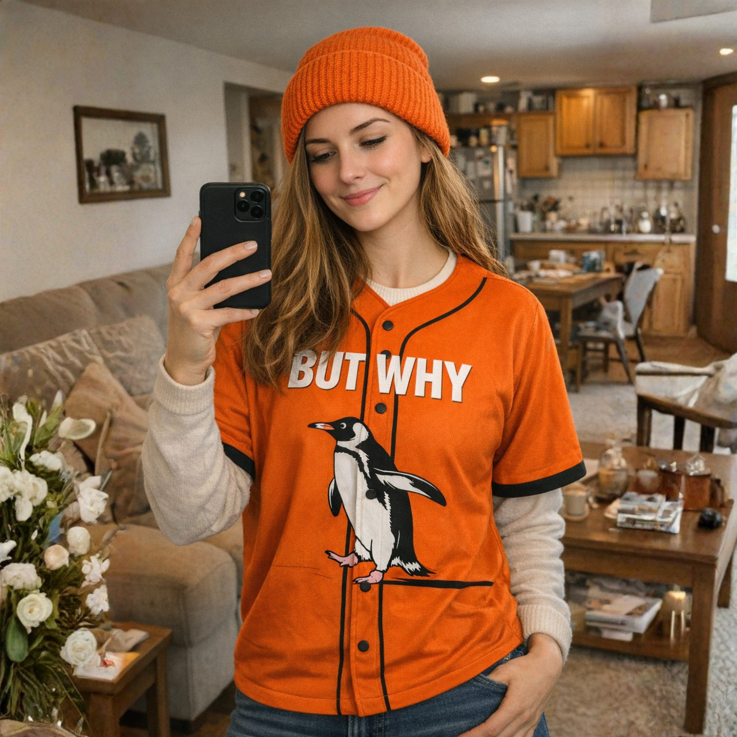 Custom Baseball Jersey – But Why Penguin Meme – Add Your Name and Number