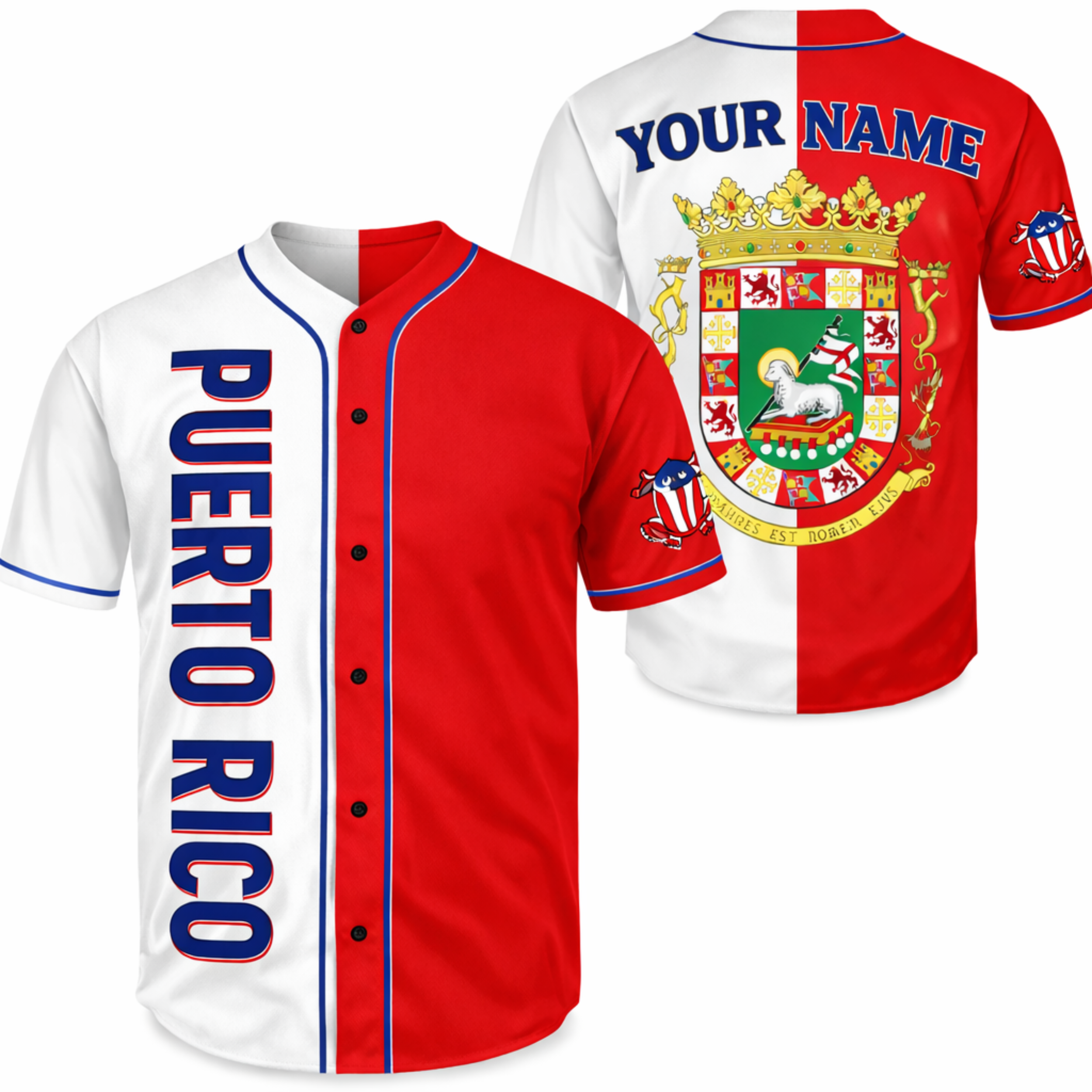 Custom Puerto Rico Baseball Jersey Red and White Split Design - Add Your Name