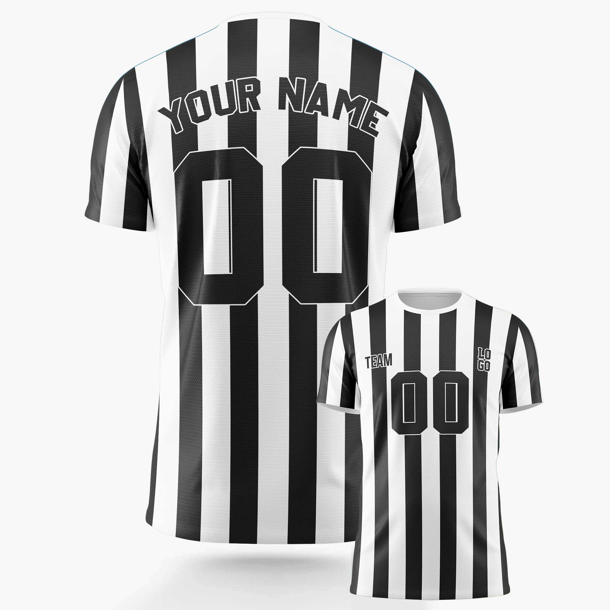 Custom Pinstripe Soccer Jersey Black and White - Design Your Own