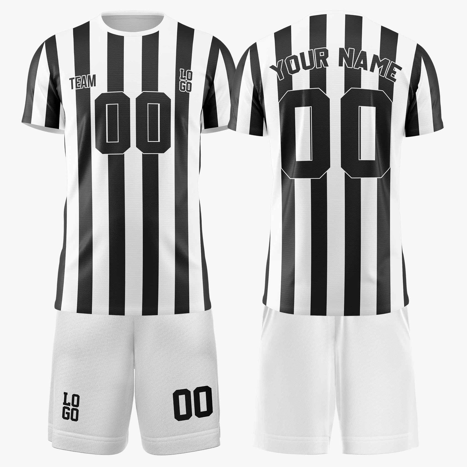 Custom Pinstripe Soccer Jersey Black and White - Design Your Own