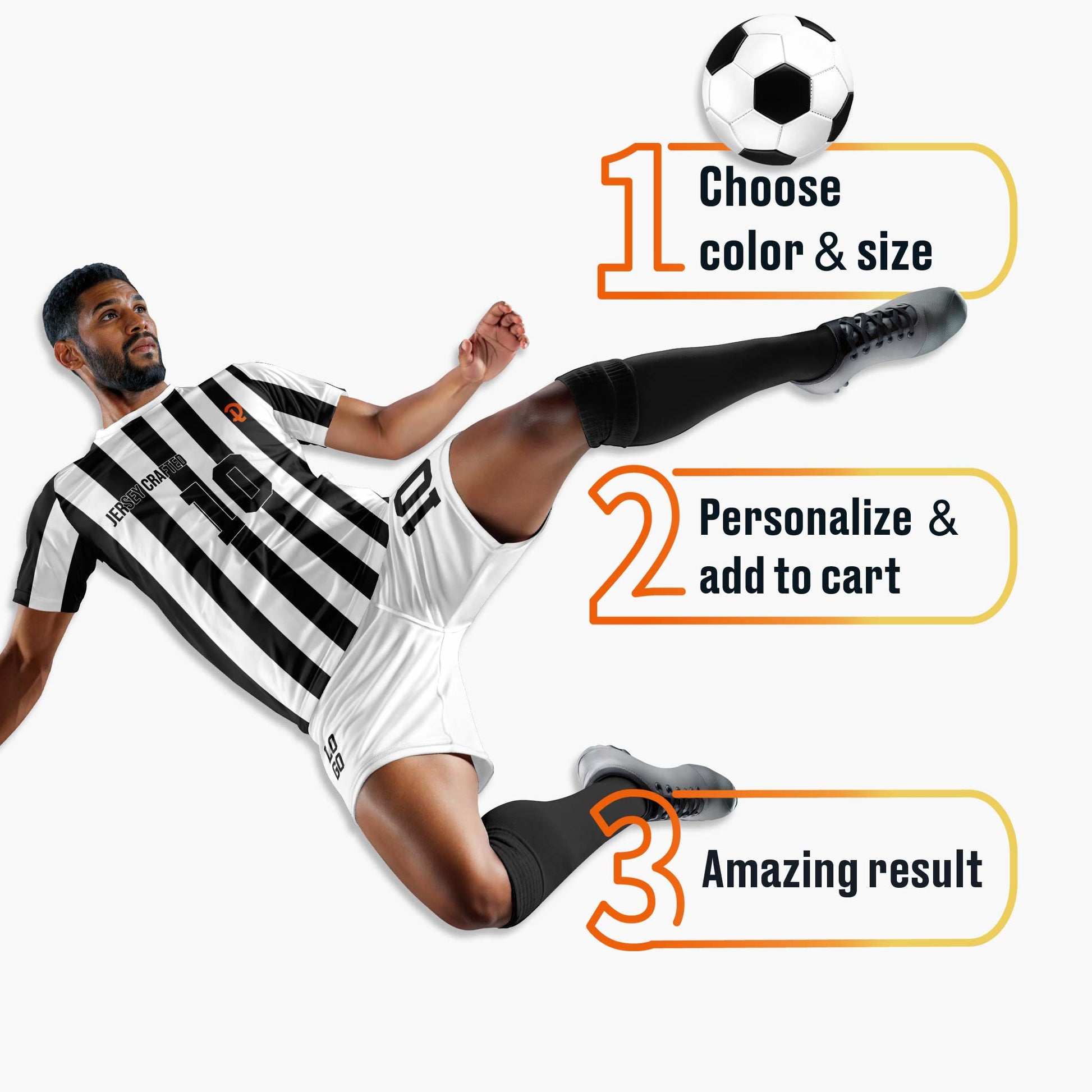 Custom Pinstripe Soccer Jersey Black and White - Design Your Own