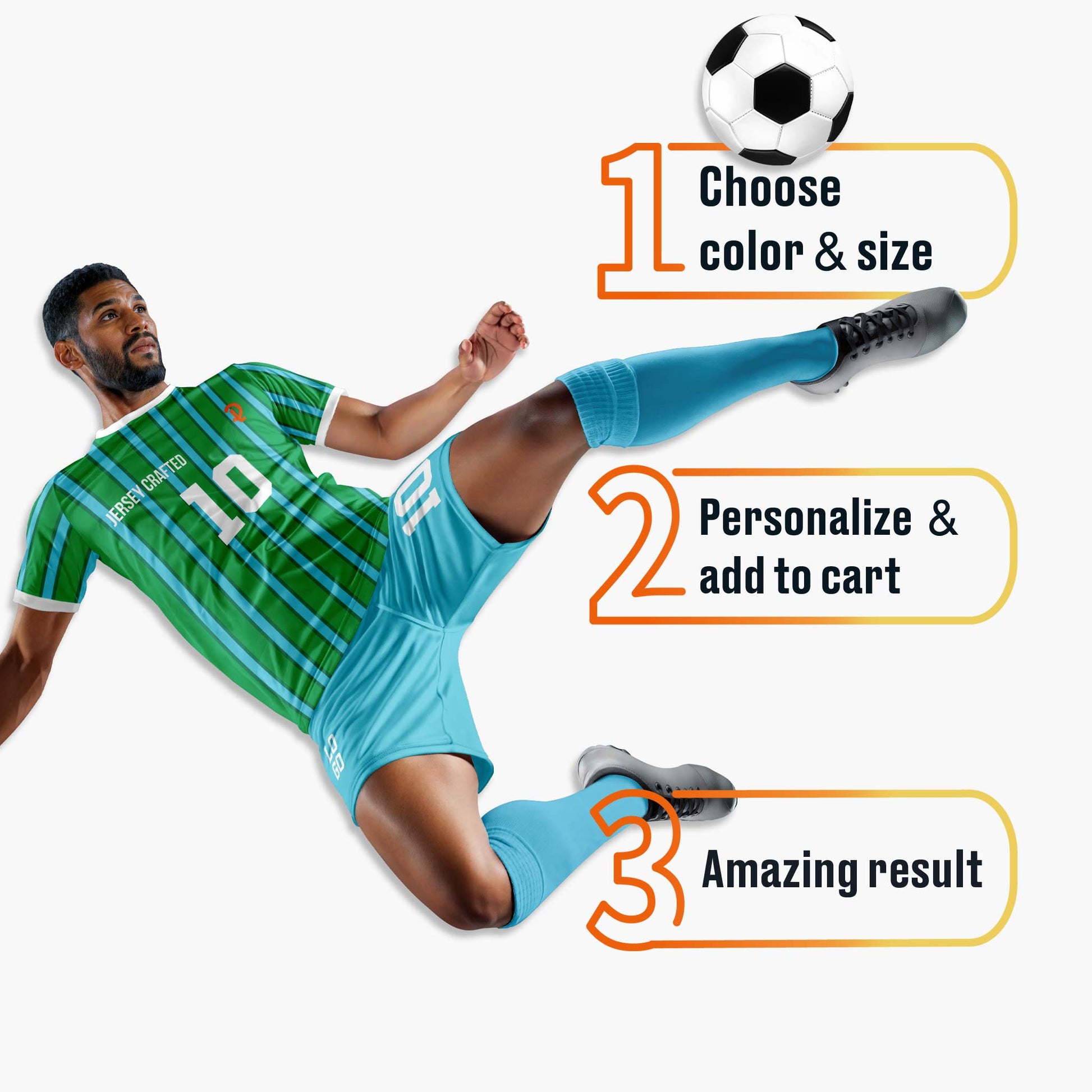 Custom Pinstripe Soccer Jersey Green and Light Blue - Design Your Own