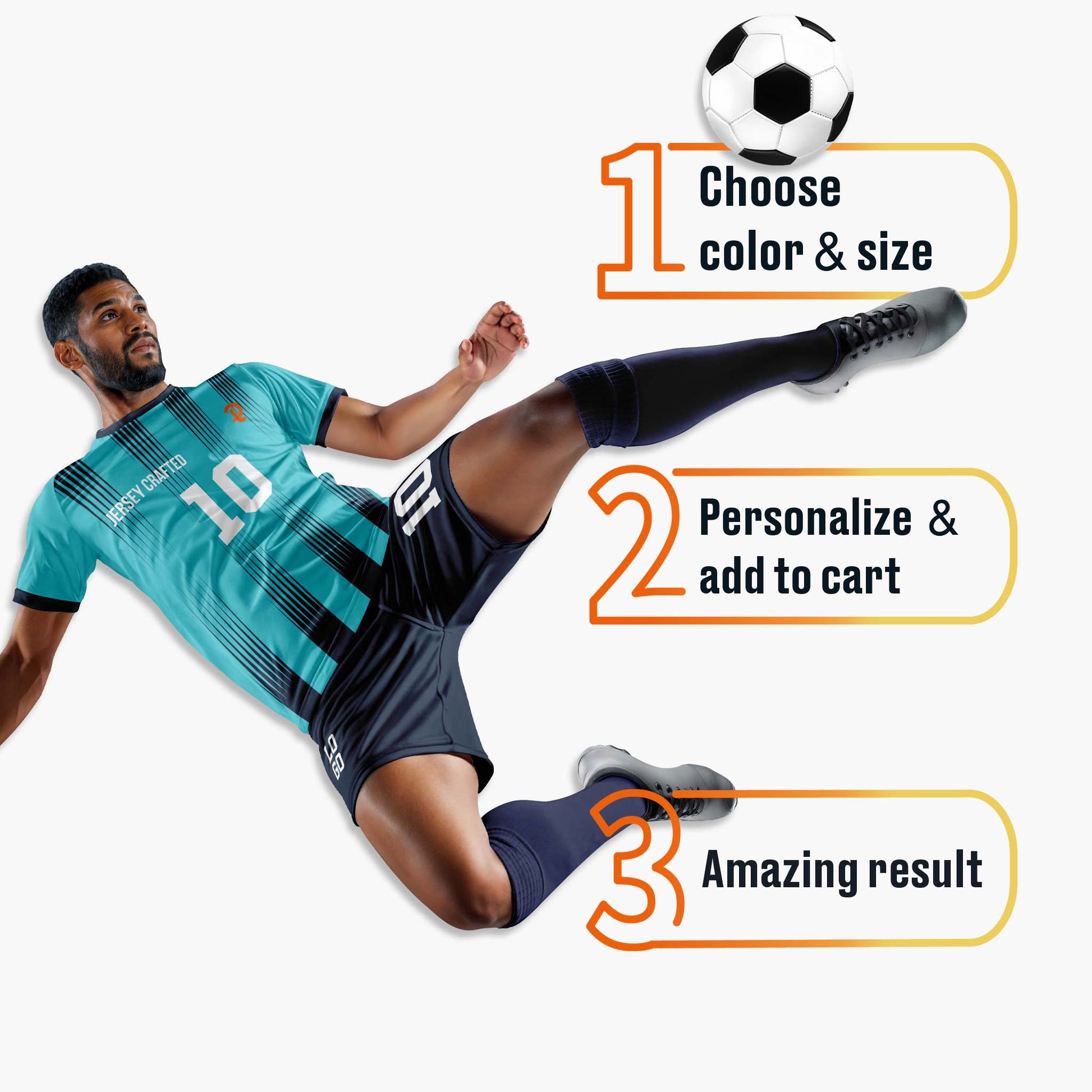 Custom Pinstripe Soccer Jersey Light Aqua and Navy - Design Your Own