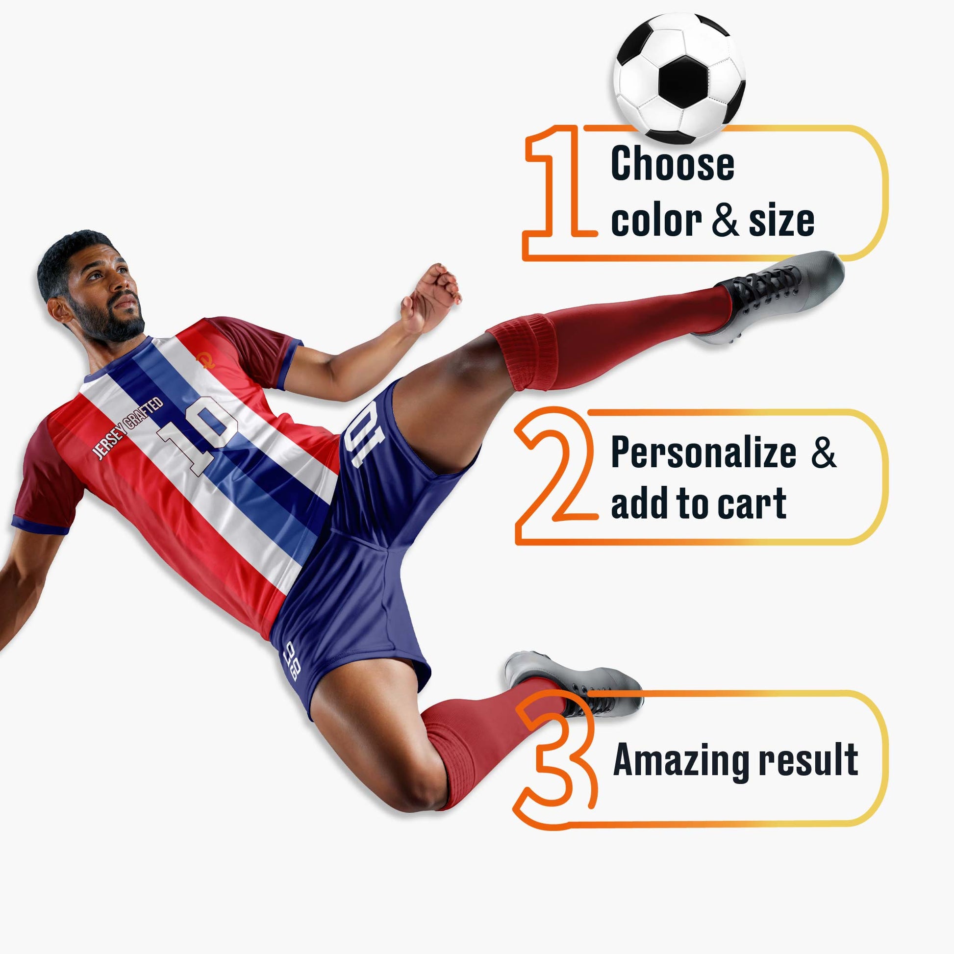 Custom Soccer Jersey Red White and Blue - Design Your Own