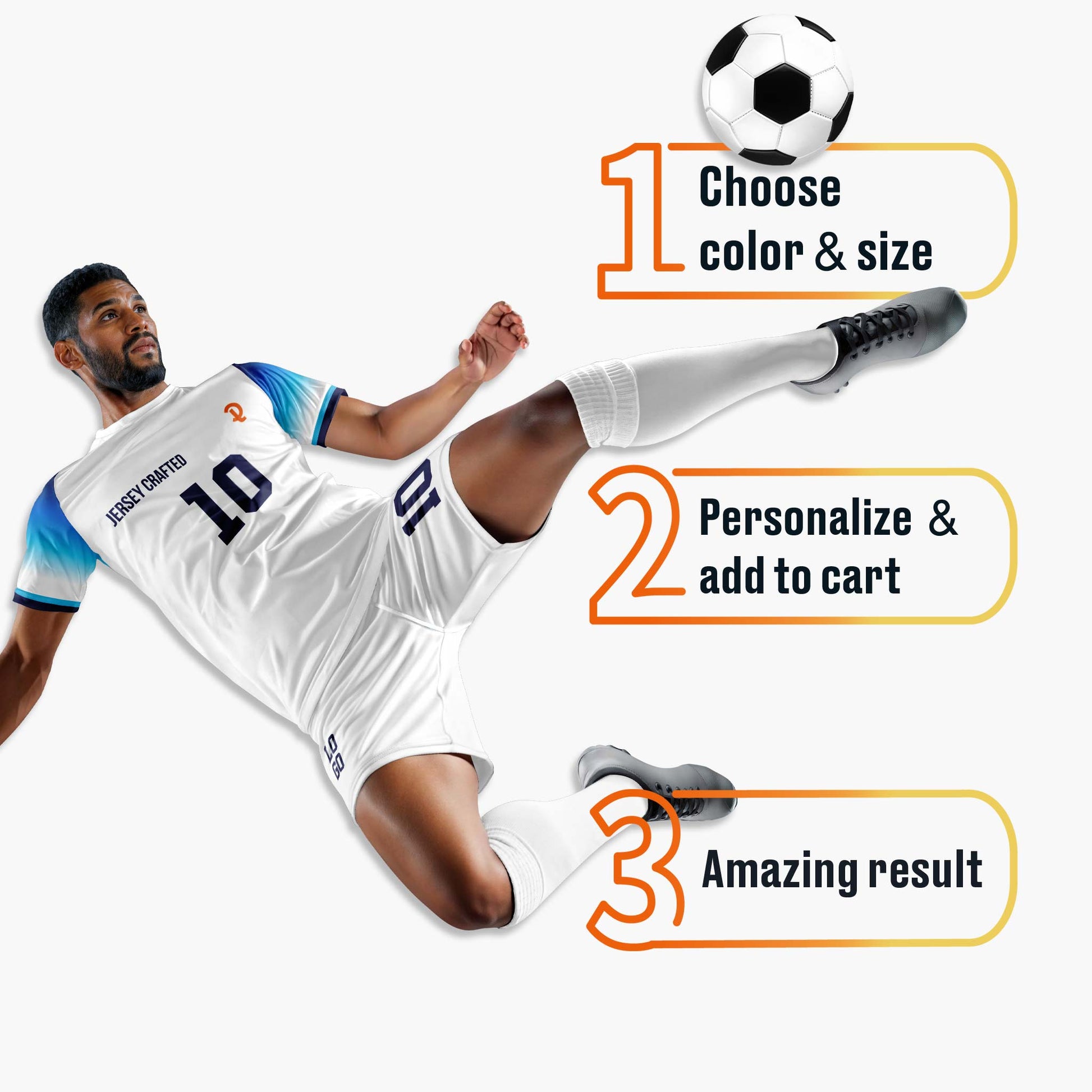 Custom Soccer Jersey White and Blue - Design Your Own