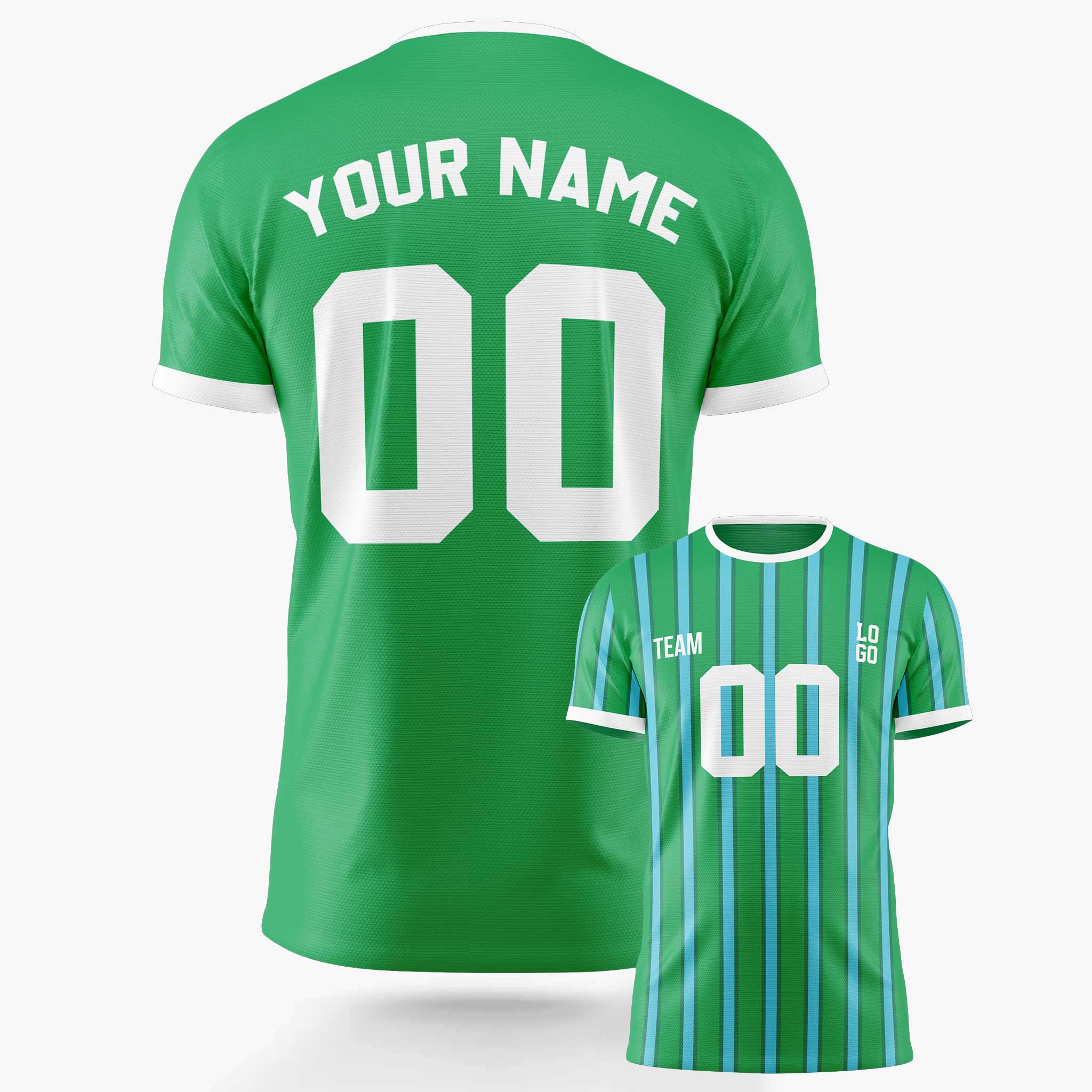Custom Pinstripe Soccer Jersey Green and Light Blue - Design Your Own