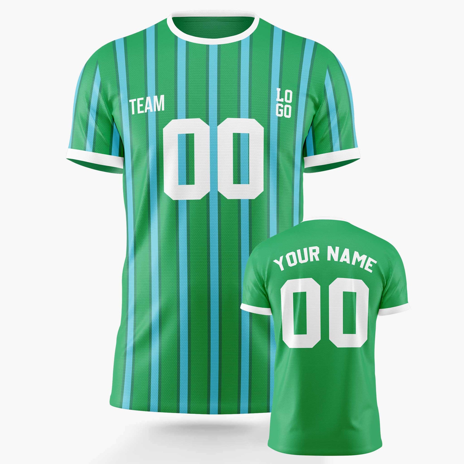 Custom Pinstripe Soccer Jersey Green and Light Blue - Design Your Own